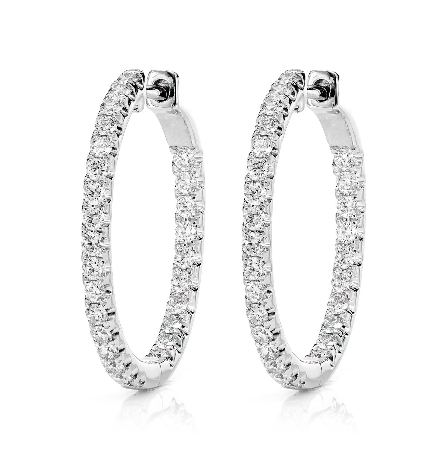 Oval Diamond Inside Outside Hoop Earrings - in white gold