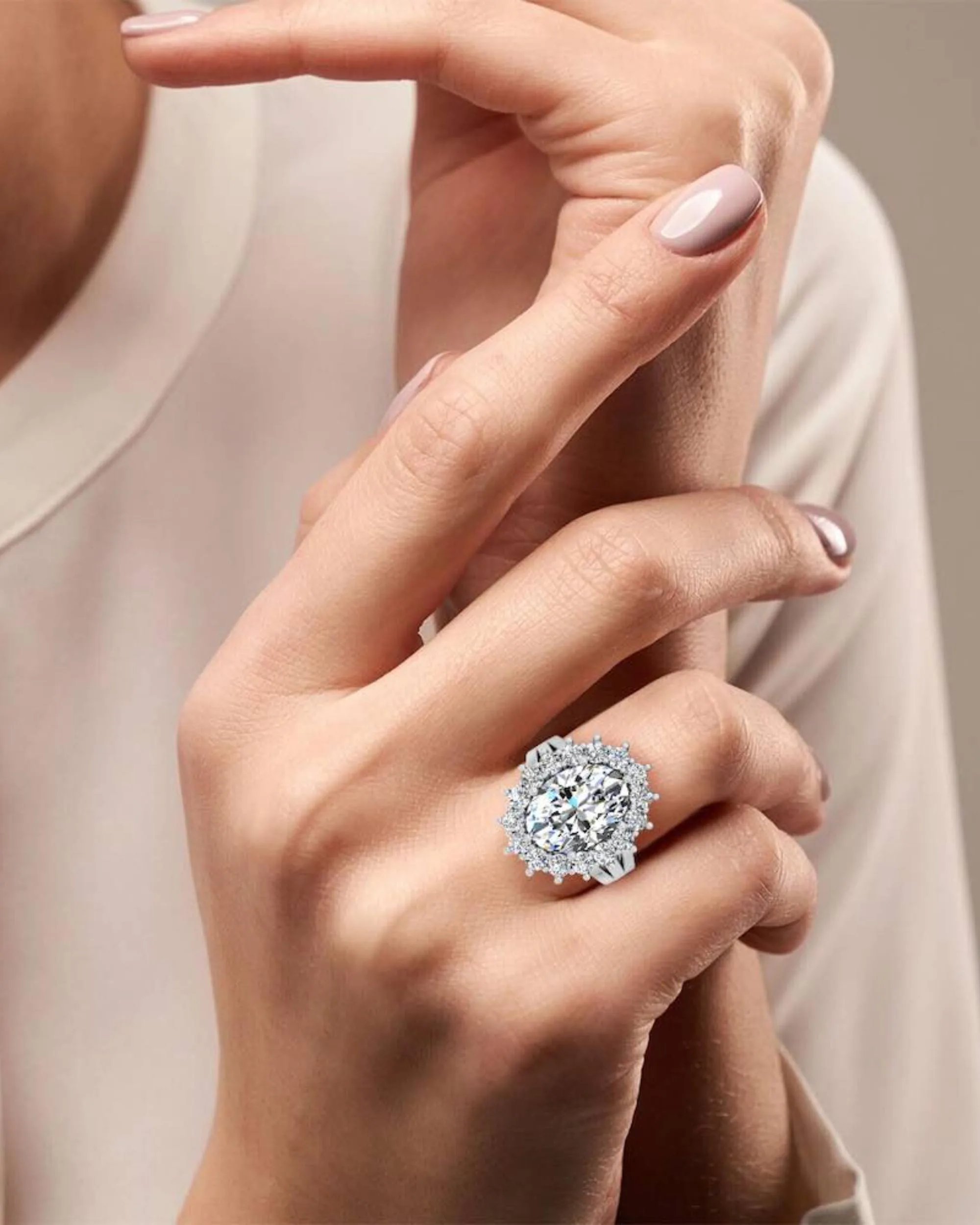 Oval Halo Moissanite Engagement Ring - in 14k gold (view 7 of 8)