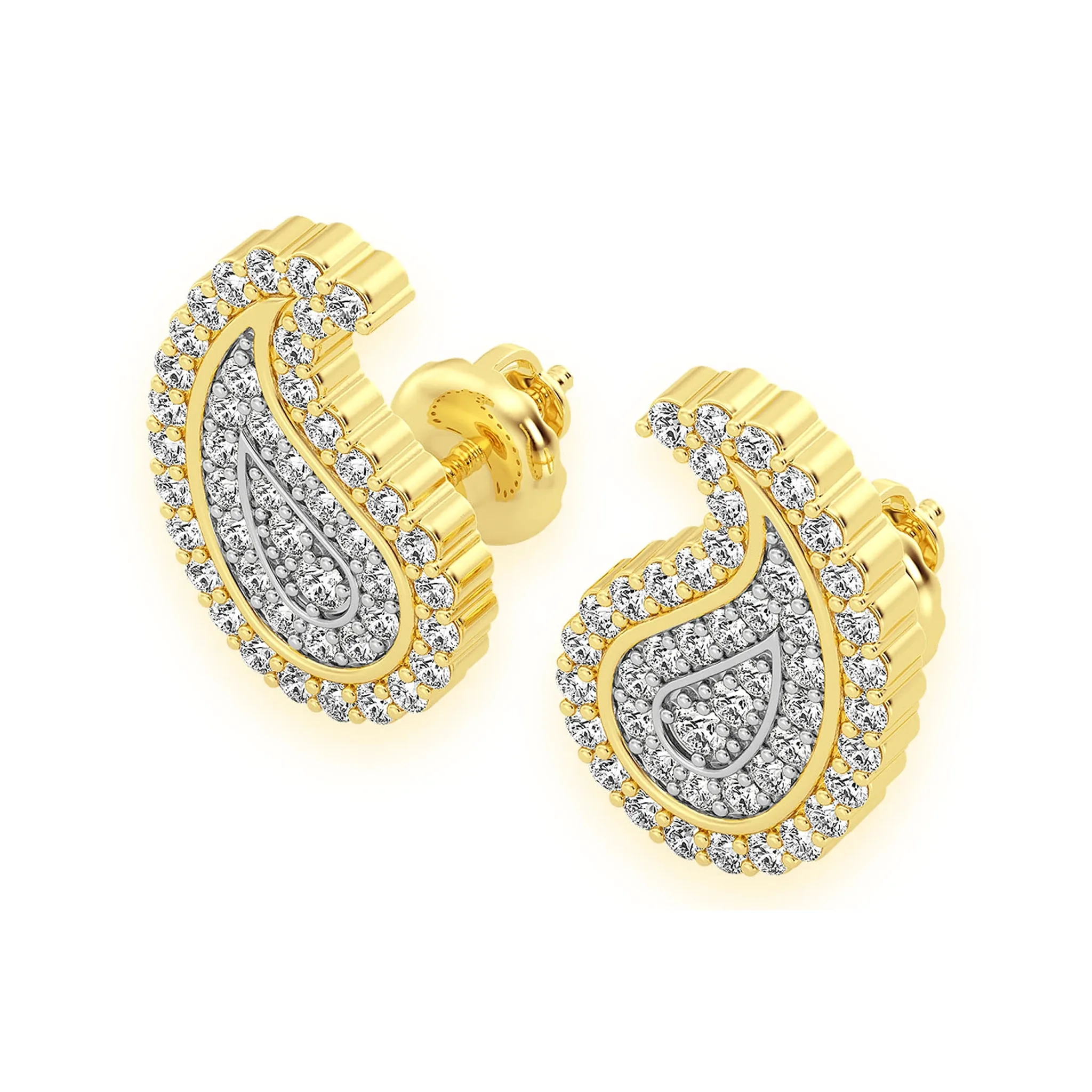 Paisley Diamond Stud Earrings - in yellow gold (view 2 of 10)