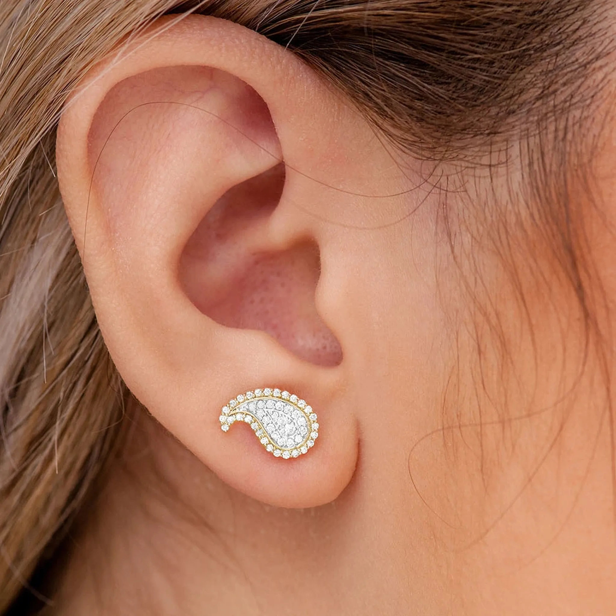 Paisley Diamond Stud Earrings - in yellow gold (view 4 of 10)