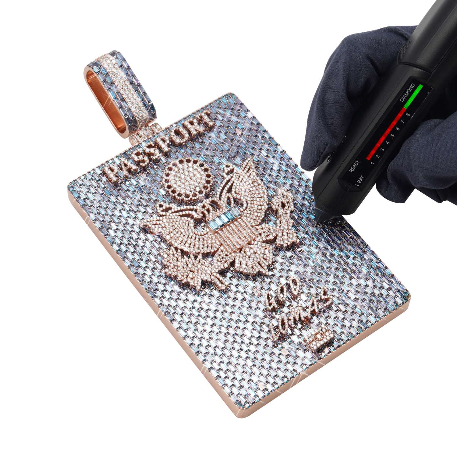 "PASSPORT" Custom Logo Moissanite Pendant 14K Gold (view 3 of 3)
