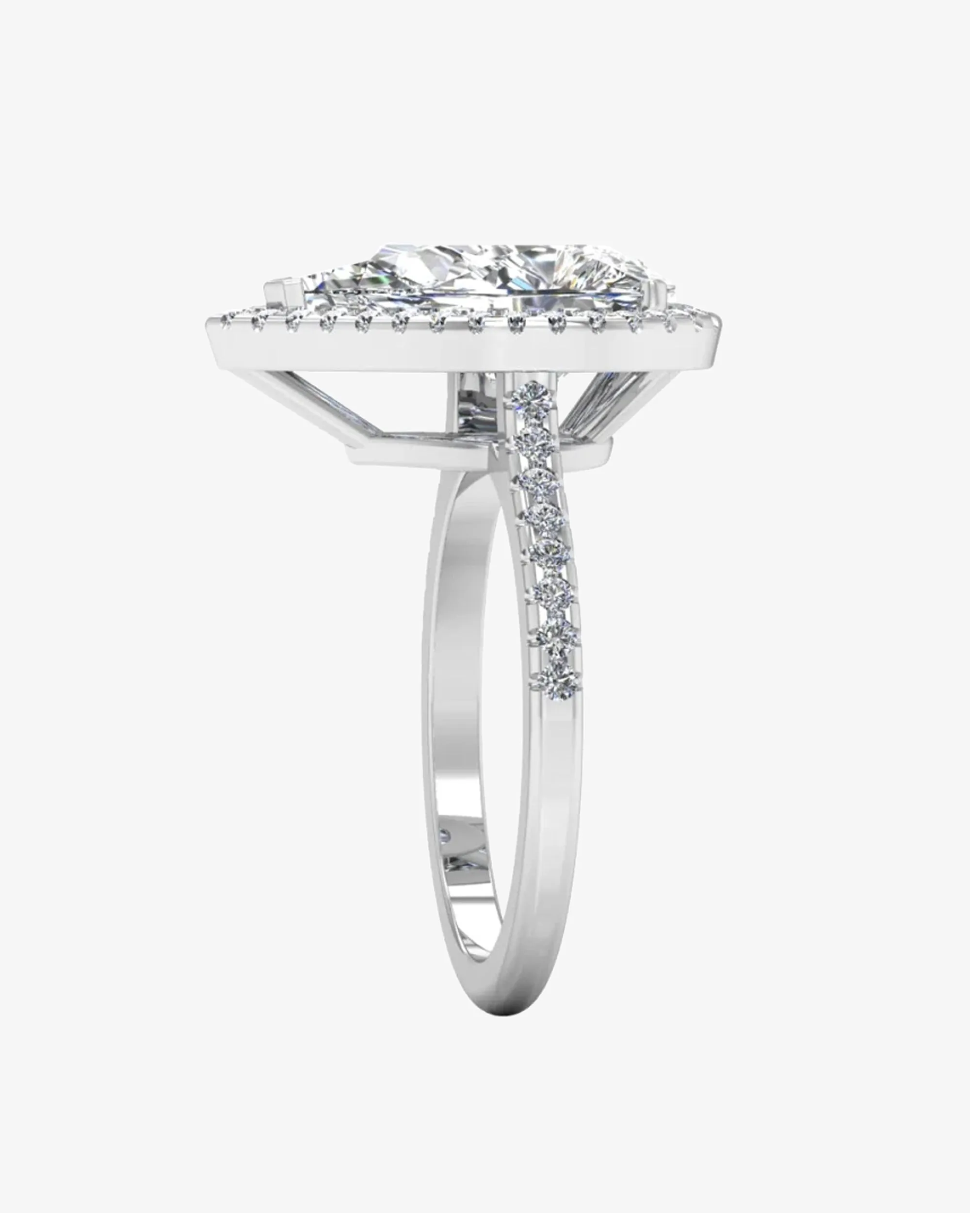 Pear Cut Moissanite Petite Halo Engagement Ring - in 14k gold (view 5 of 8)