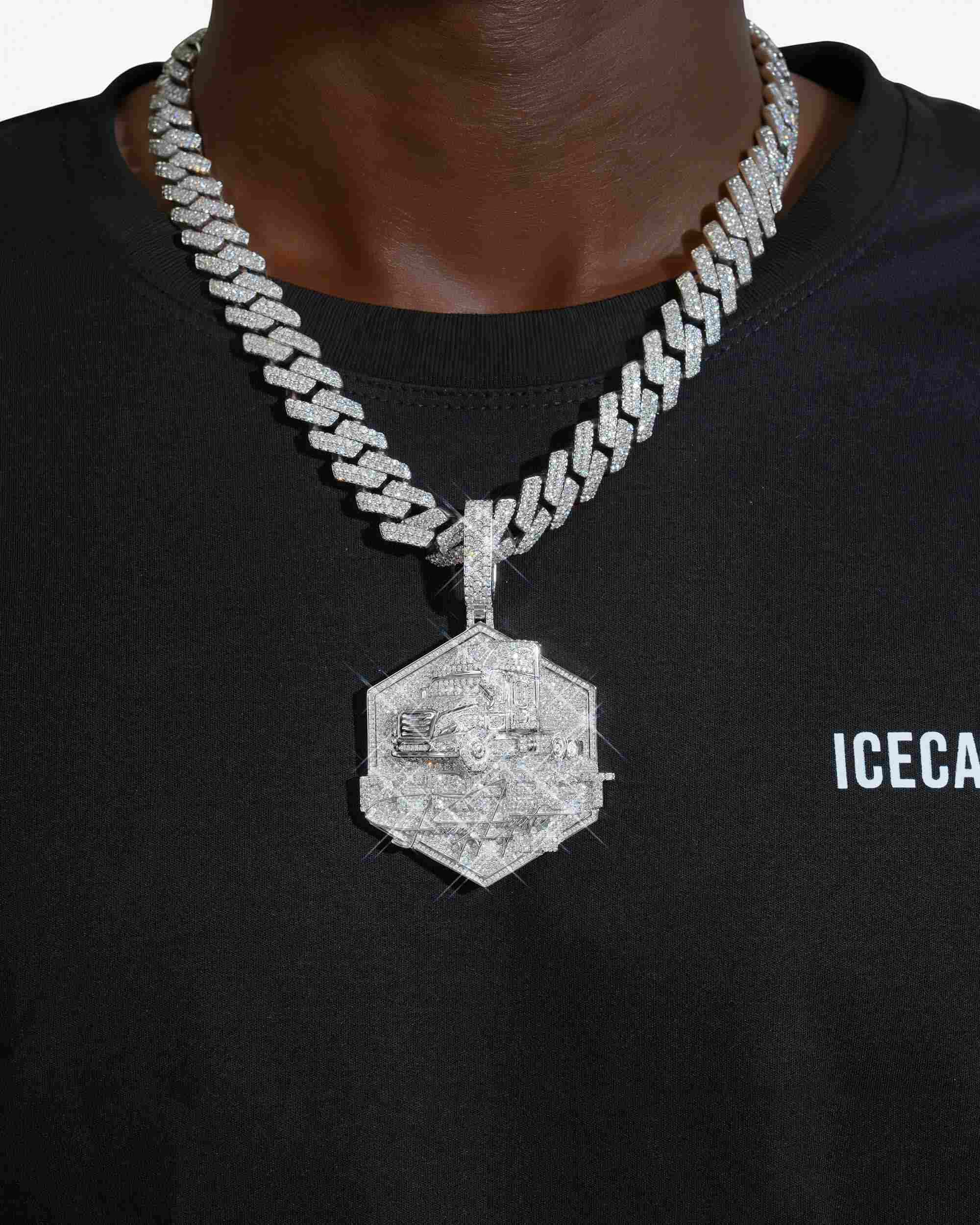 "PERFECT TRUCKER" Custom Moissanite Logo Pendant 14K Gold (view 2 of 3)