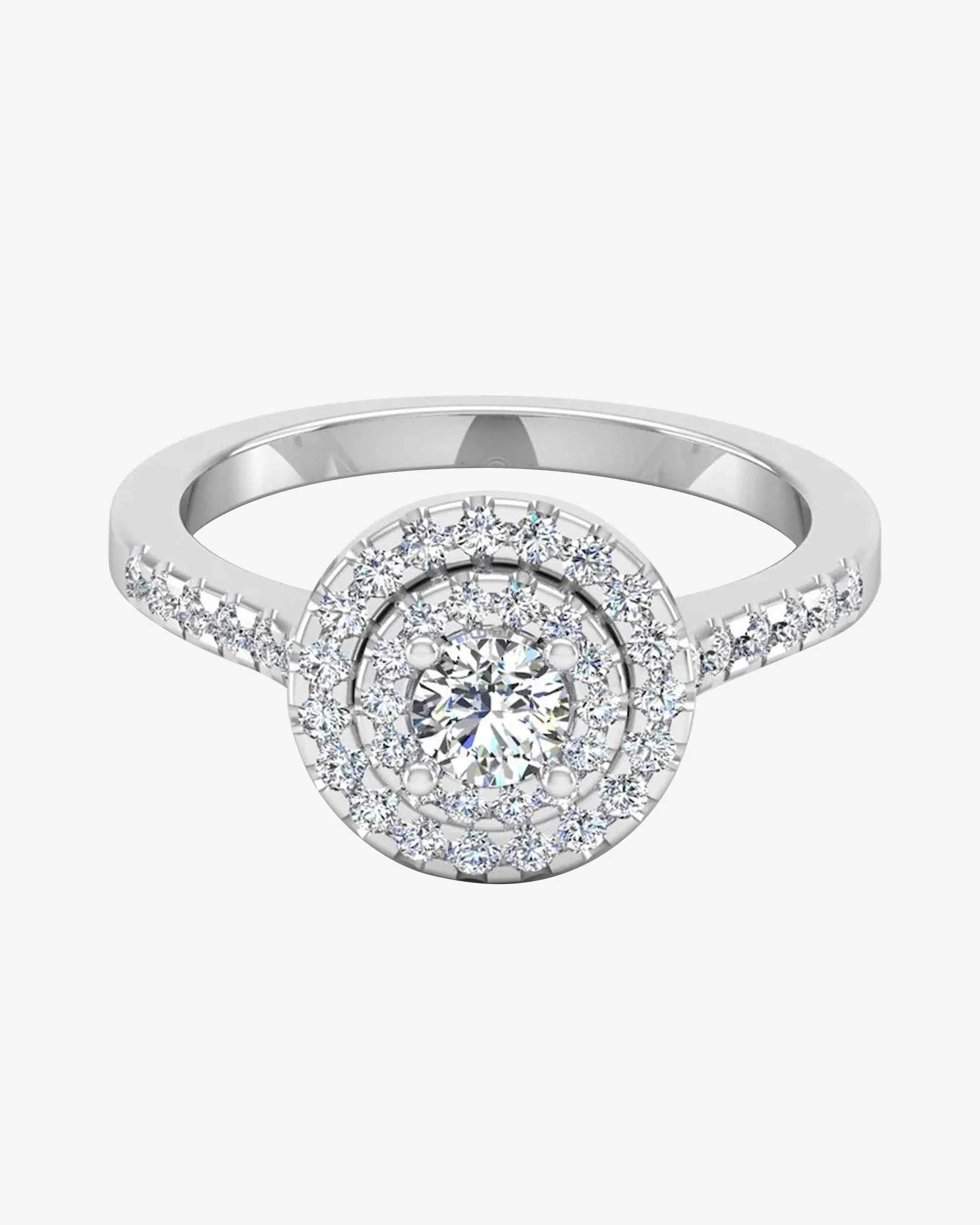 Petite Round Brilliant Double Halo Moissanite Engagement Ring - in 14k gold (view 2 of 8)