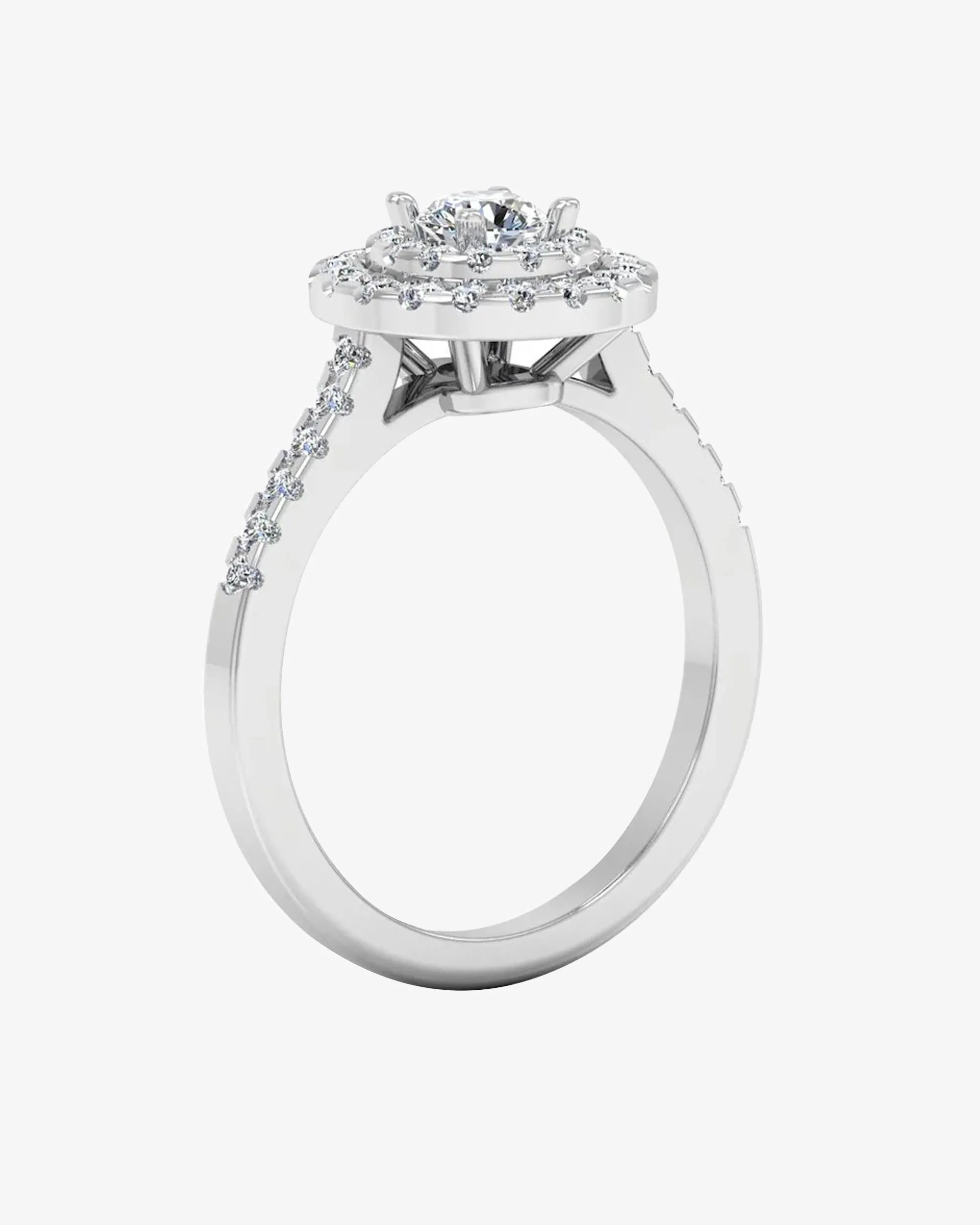 Petite Round Brilliant Double Halo Moissanite Engagement Ring - in 14k gold (view 3 of 8)