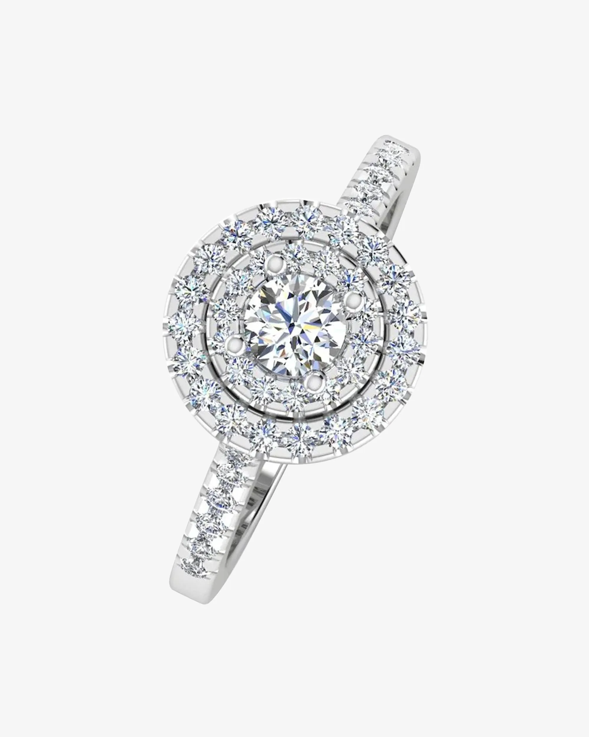 Petite Round Brilliant Double Halo Moissanite Engagement Ring - in 14k gold (view 4 of 8)