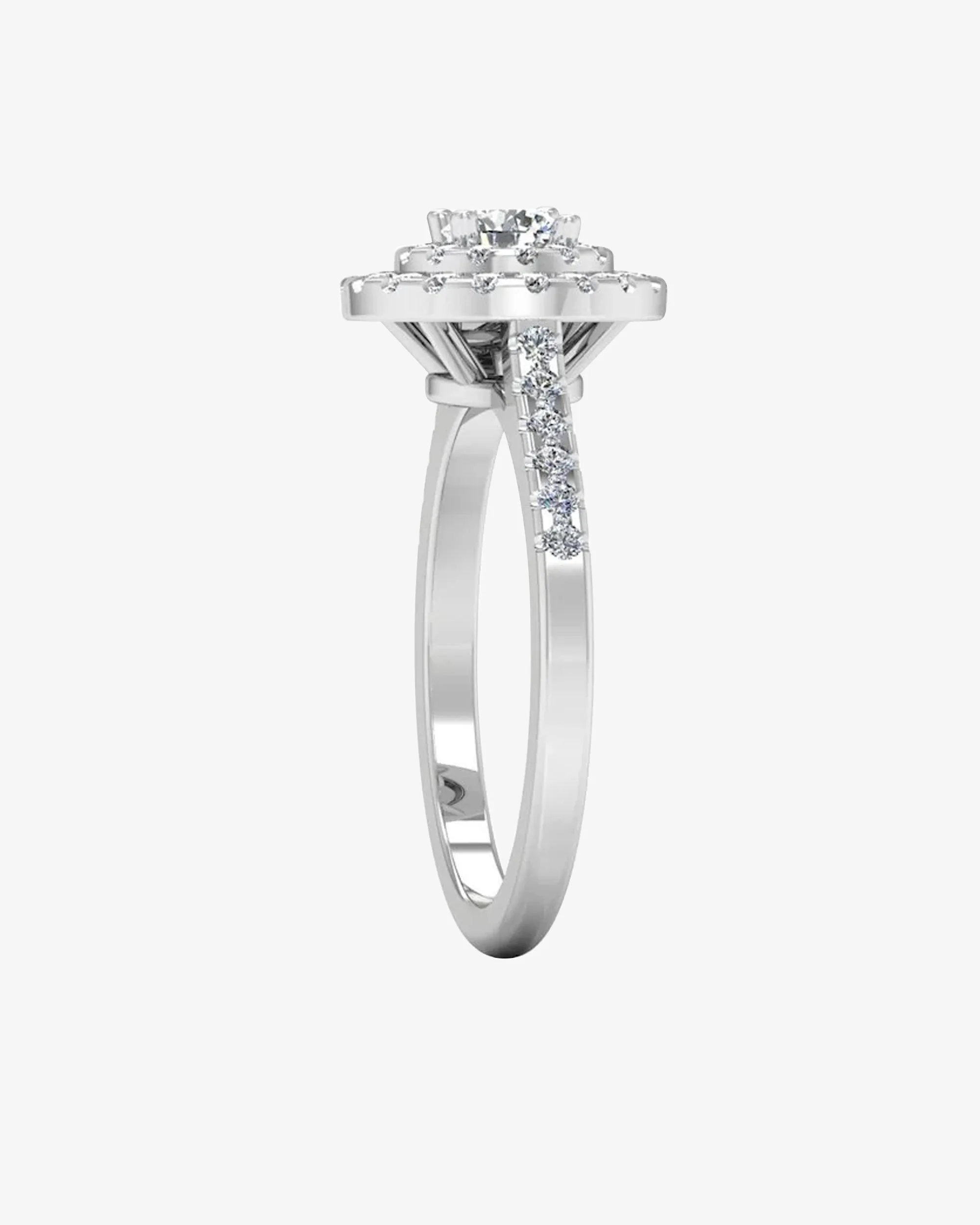 Petite Round Brilliant Double Halo Moissanite Engagement Ring - in 14k gold (view 5 of 8)