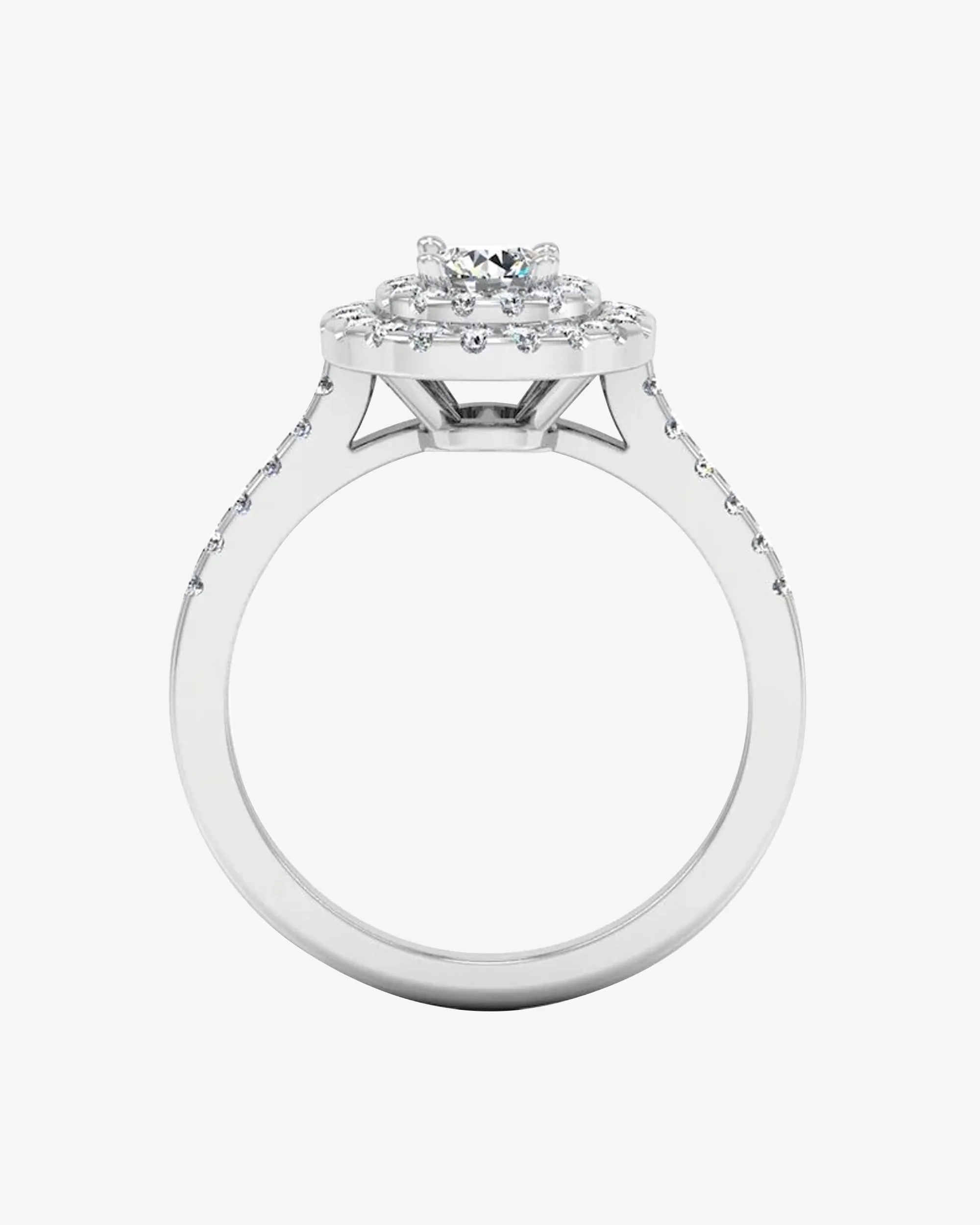 Petite Round Brilliant Double Halo Moissanite Engagement Ring - in 14k gold (view 6 of 8)