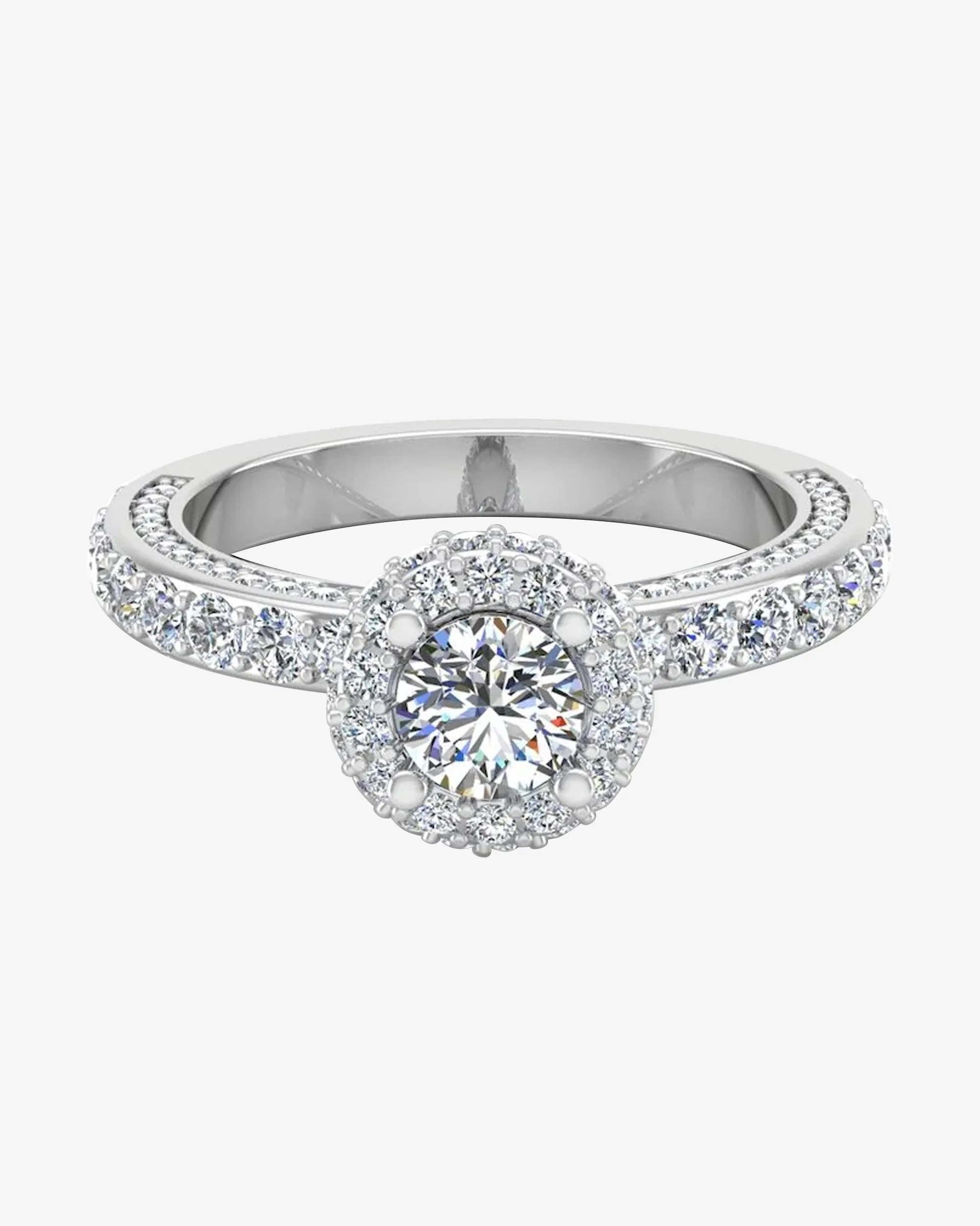 Petite Round Moissanite Halo Engagement Ring - in 14k gold (view 2 of 8)