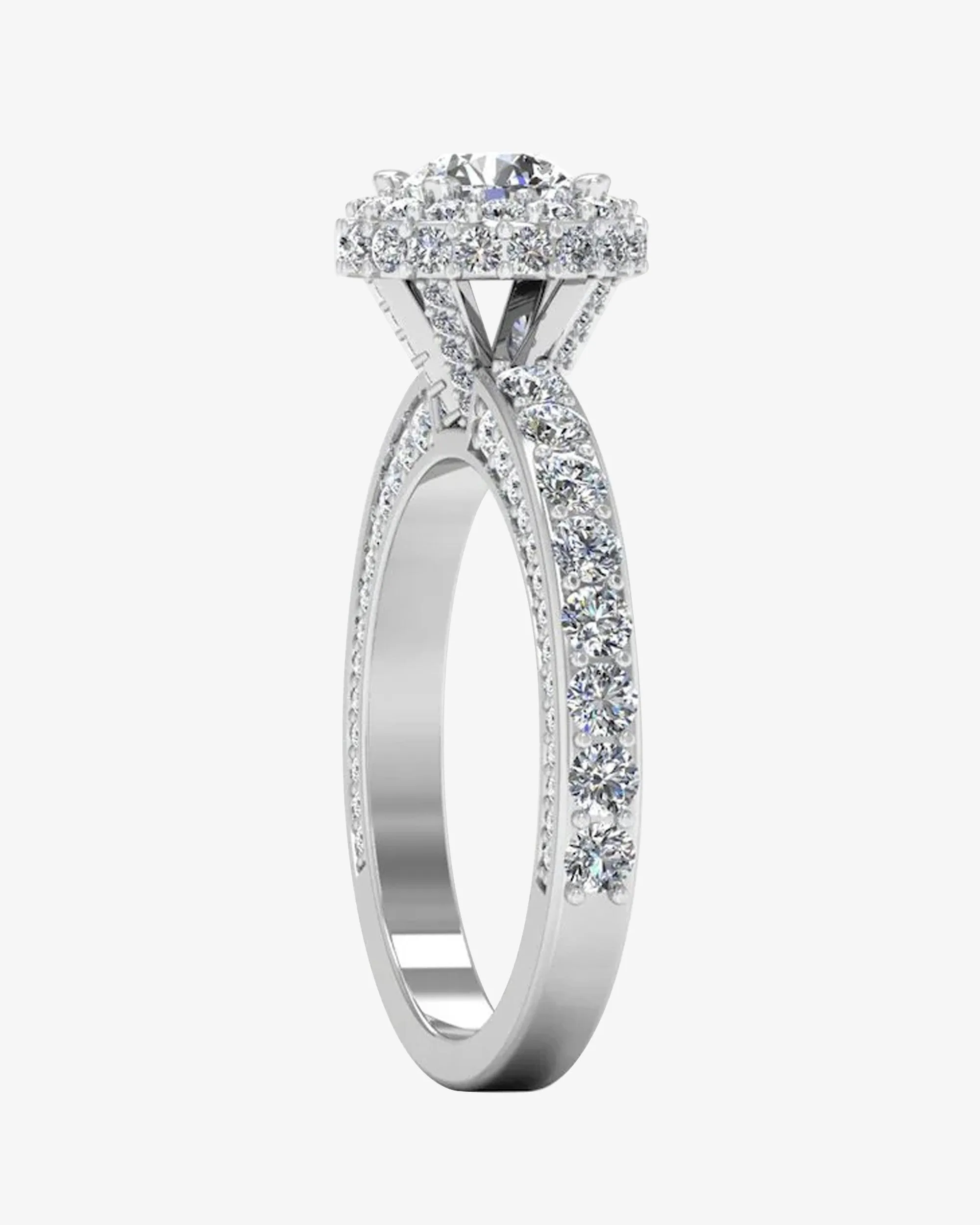 Petite Round Moissanite Halo Engagement Ring - in 14k gold (view 5 of 8)