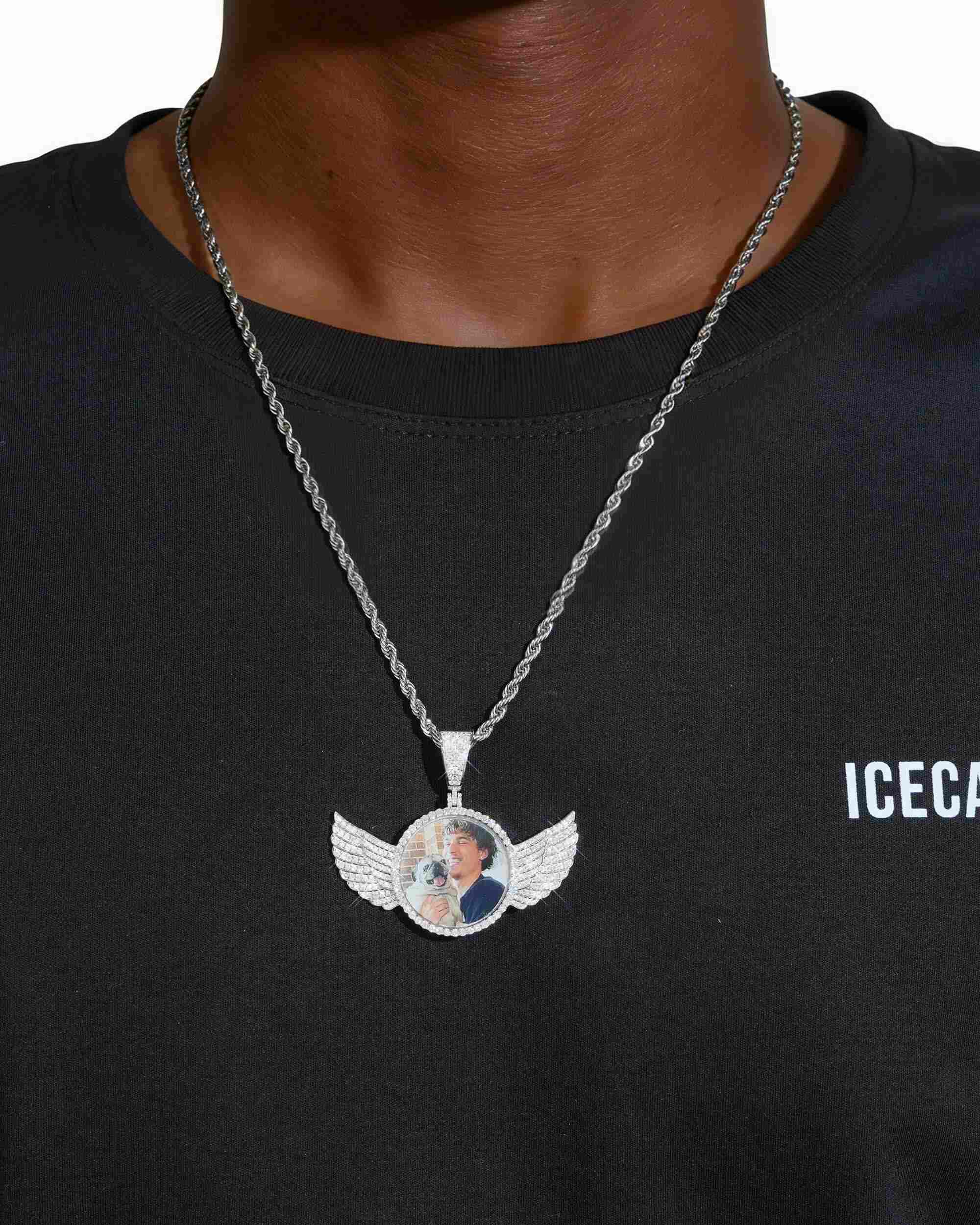 Custom Picture Pendant With Wings 14K Gold (view 2 of 12)