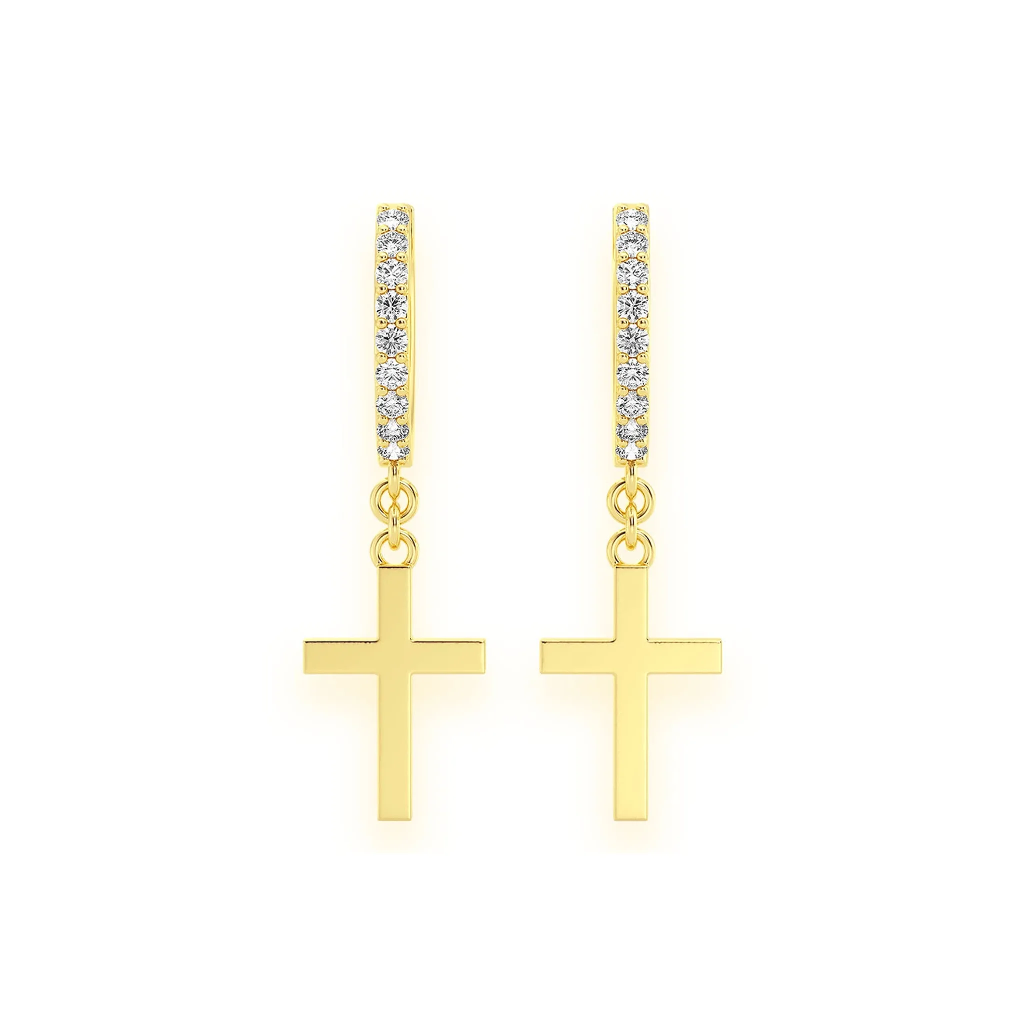 Plain Cross Diamond Hoops - earrings in yellow gold