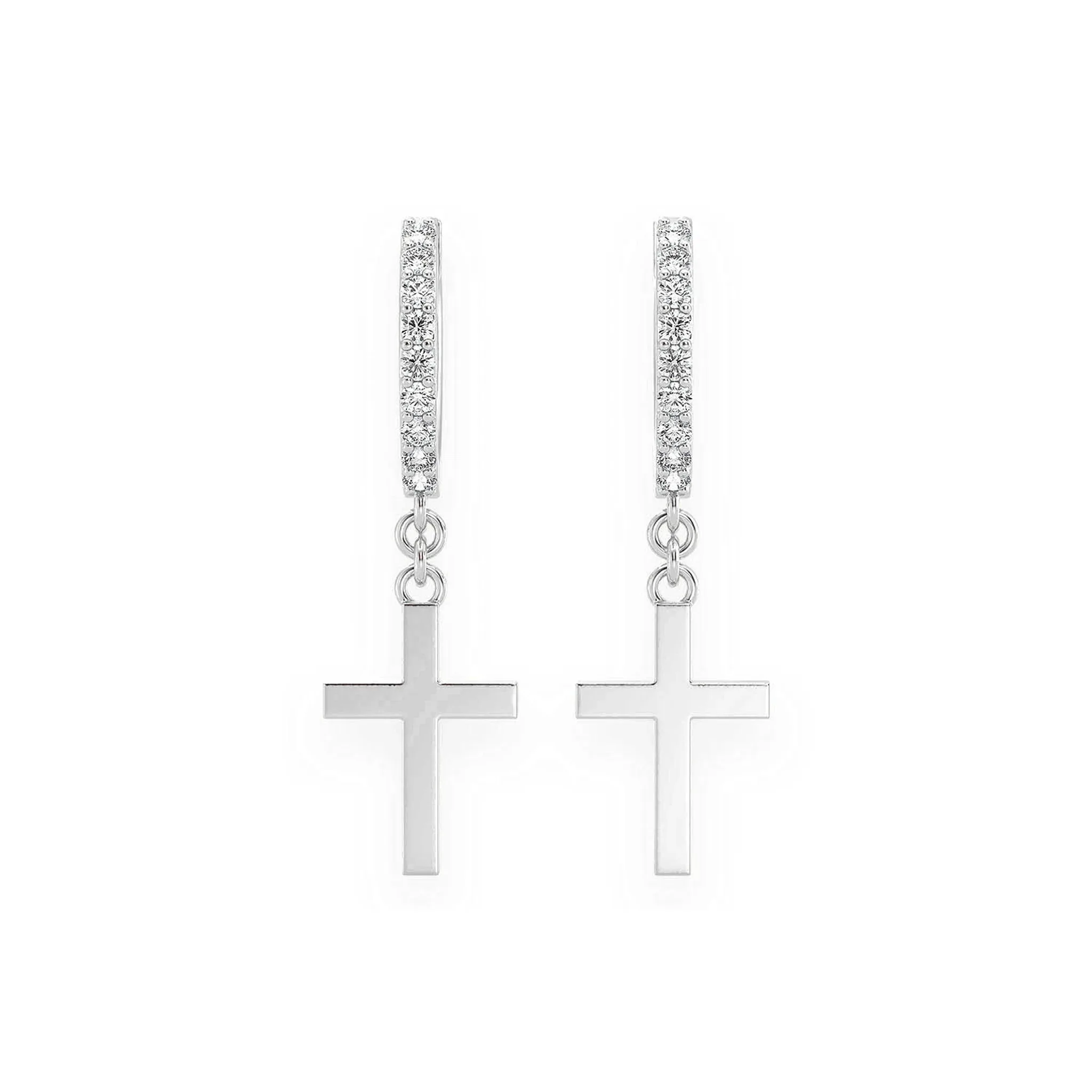 Plain Cross Diamond Hoops - earrings in yellow gold (view 2 of 3)