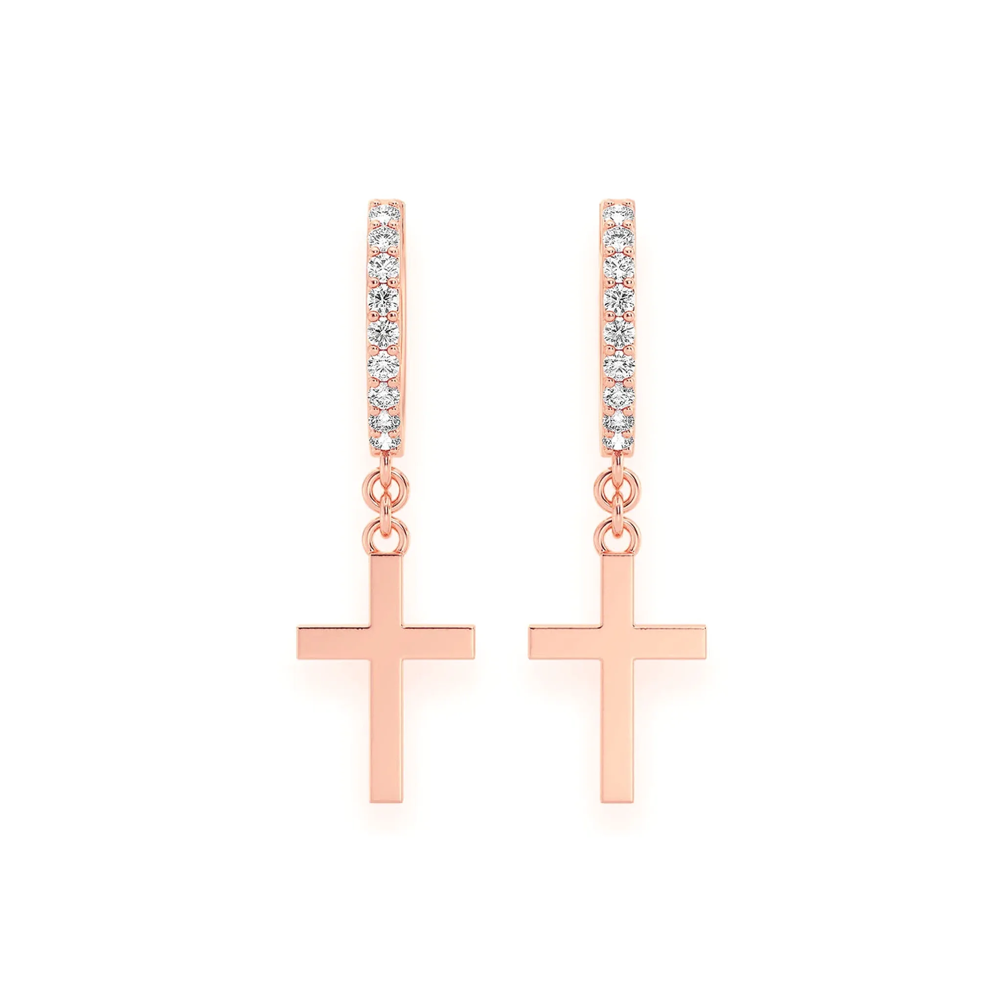 Plain Cross Diamond Hoops - earrings in yellow gold (view 3 of 3)