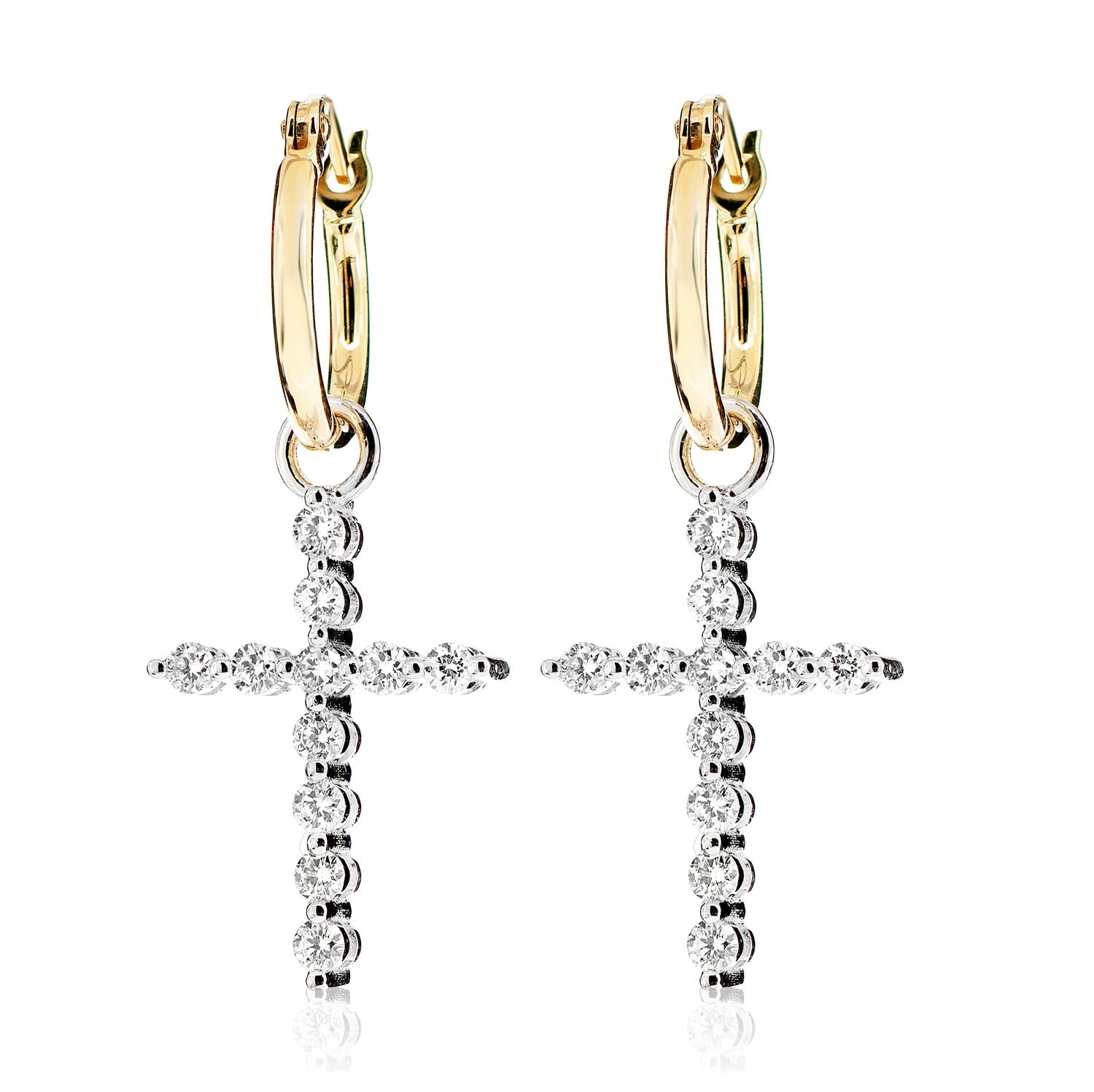 Plain Hoop Earrings Dangling Diamond Cross Earrings - in white gold (view 2 of 6)