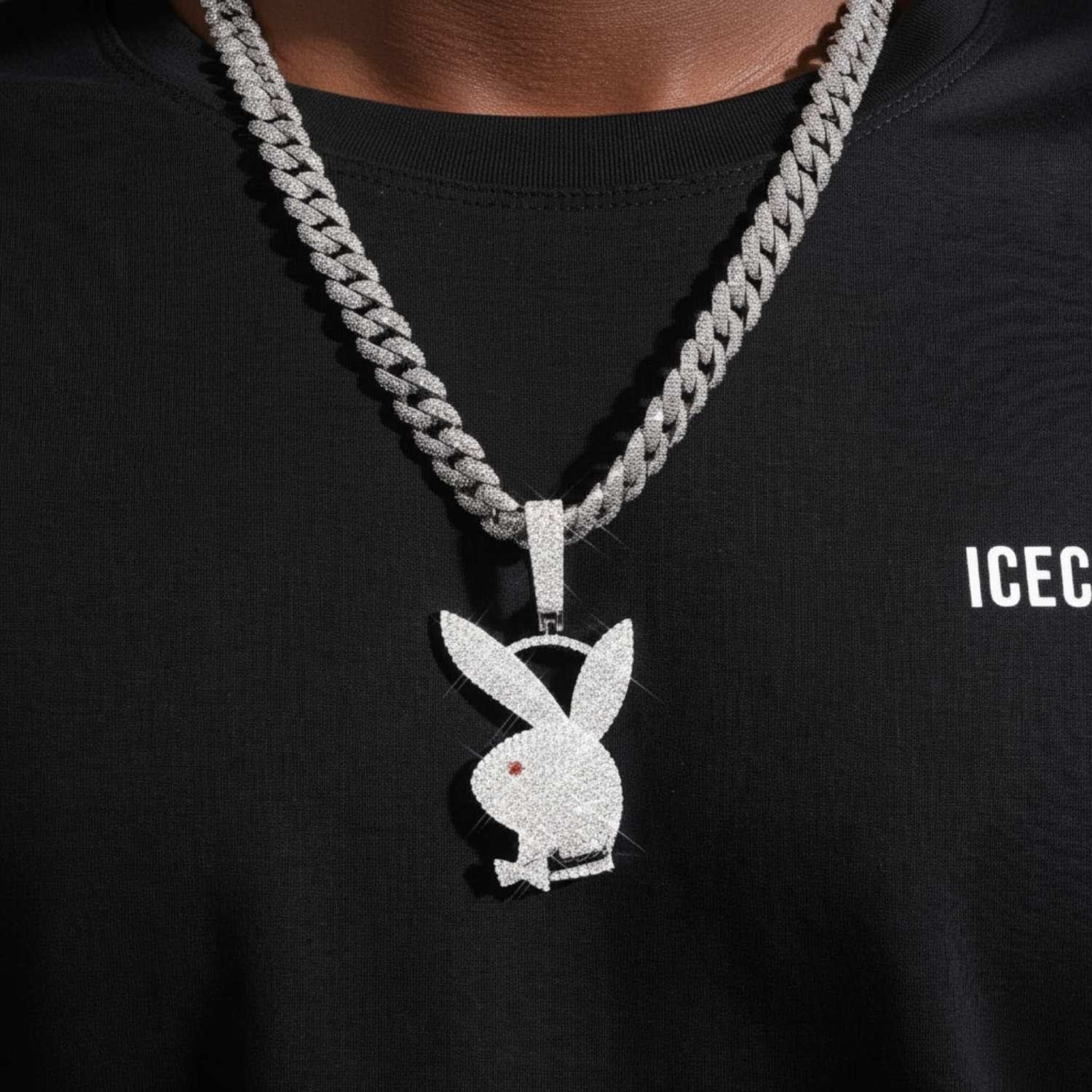"PLAYBOY" Custom Moissanite Logo Pendant 14K Gold (view 2 of 4)