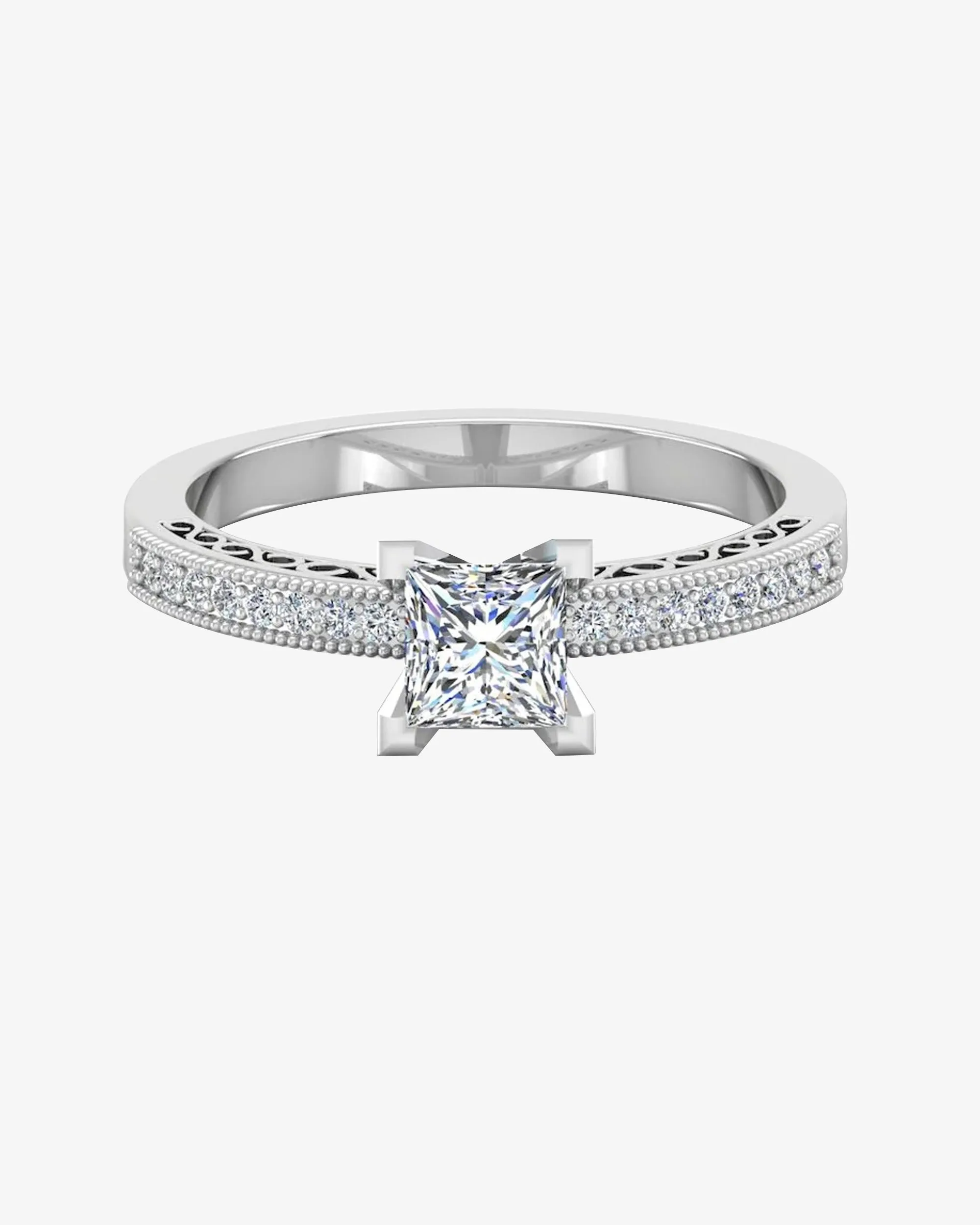 Princess Cut Cathedral Moissanite Engagement Ring - in 14k gold (view 2 of 8)