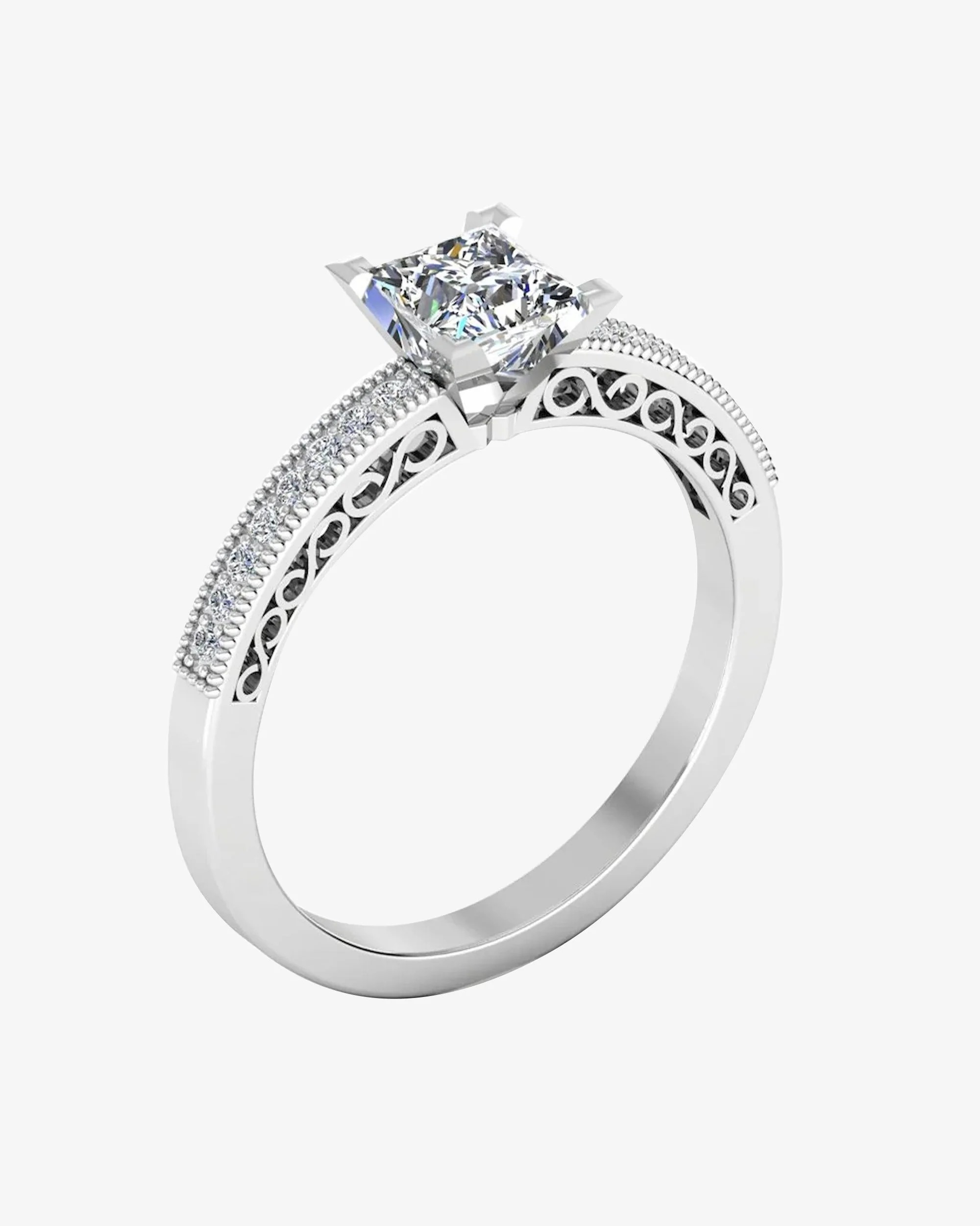 Princess Cut Cathedral Moissanite Engagement Ring - in 14k gold (view 3 of 8)