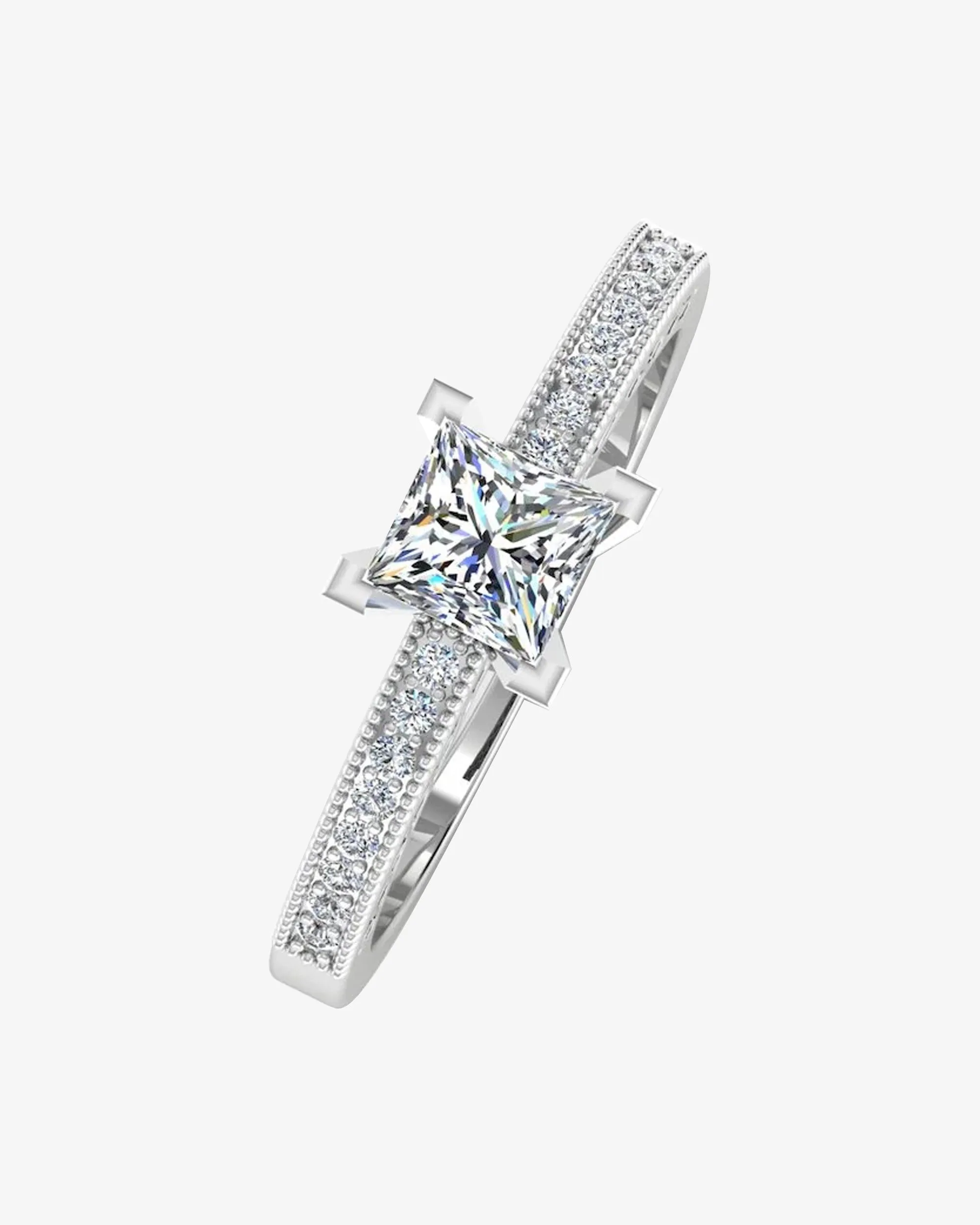 Princess Cut Cathedral Moissanite Engagement Ring - in 14k gold (view 4 of 8)