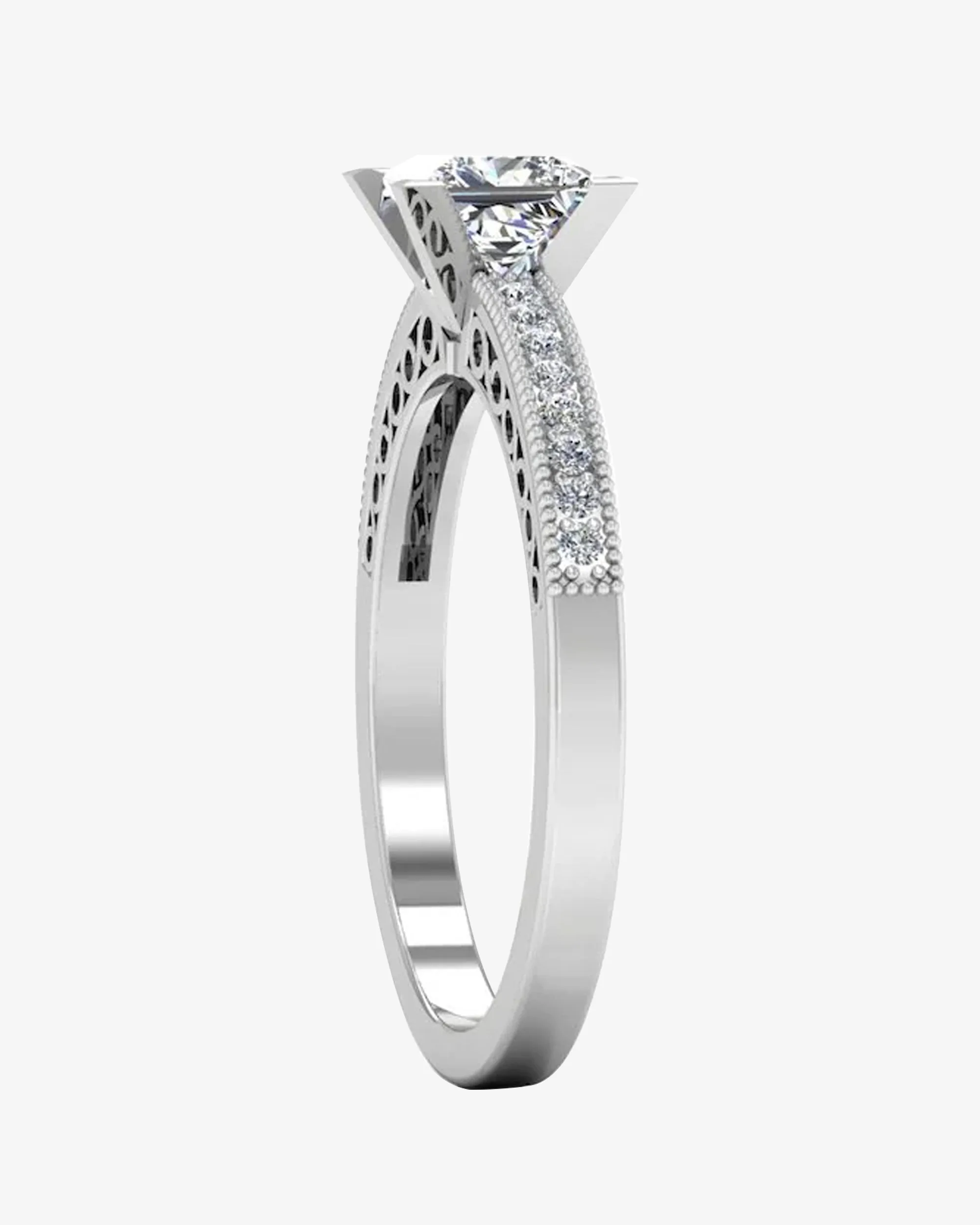 Princess Cut Cathedral Moissanite Engagement Ring - in 14k gold (view 5 of 8)