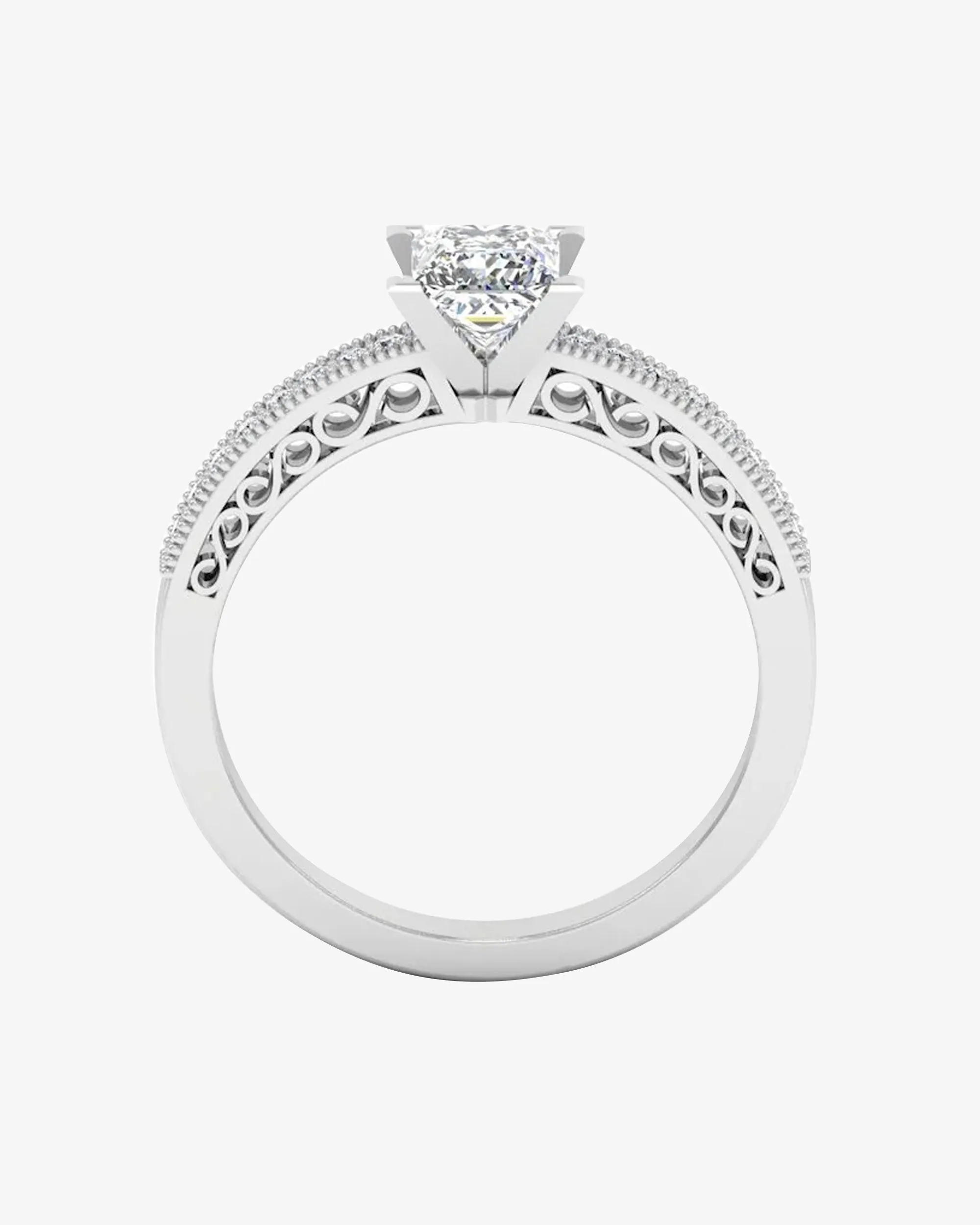 Princess Cut Cathedral Moissanite Engagement Ring - in 14k gold (view 6 of 8)