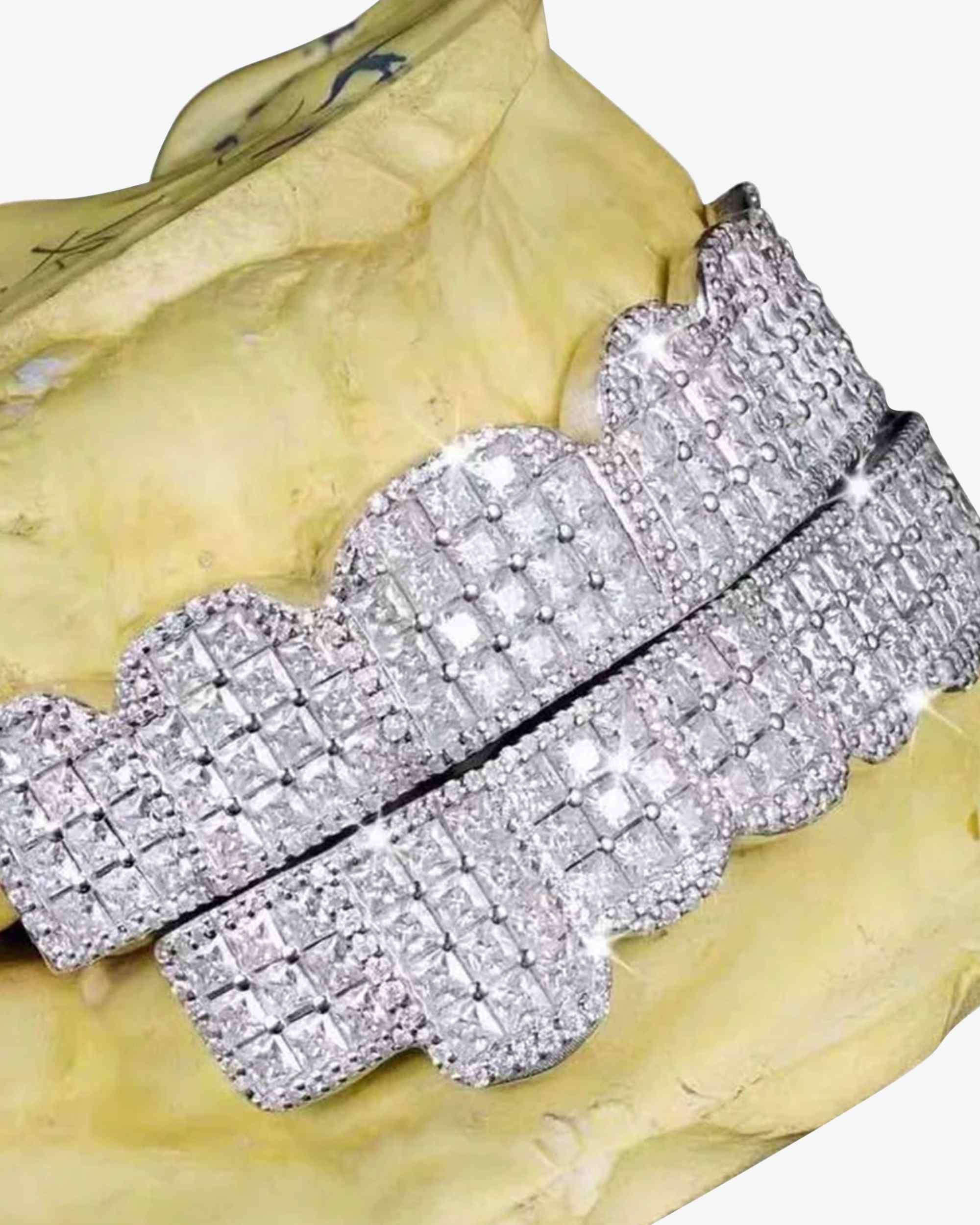 Prong Set Princess Cut Moissanite Diamond Grillz - in white gold (view 3 of 9)