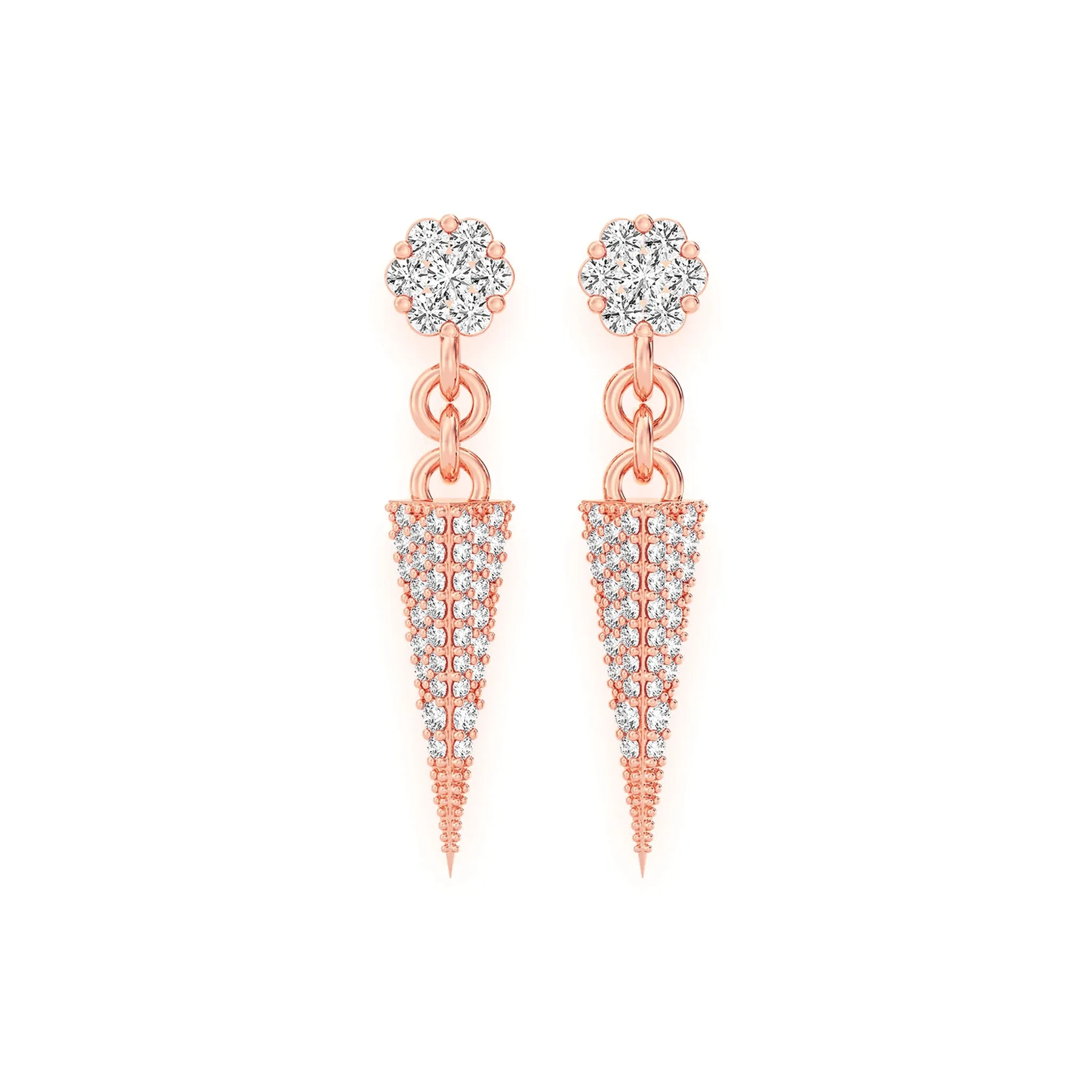Pyramid Diamond Stud Drops - earrings in yellow gold (view 5 of 6)