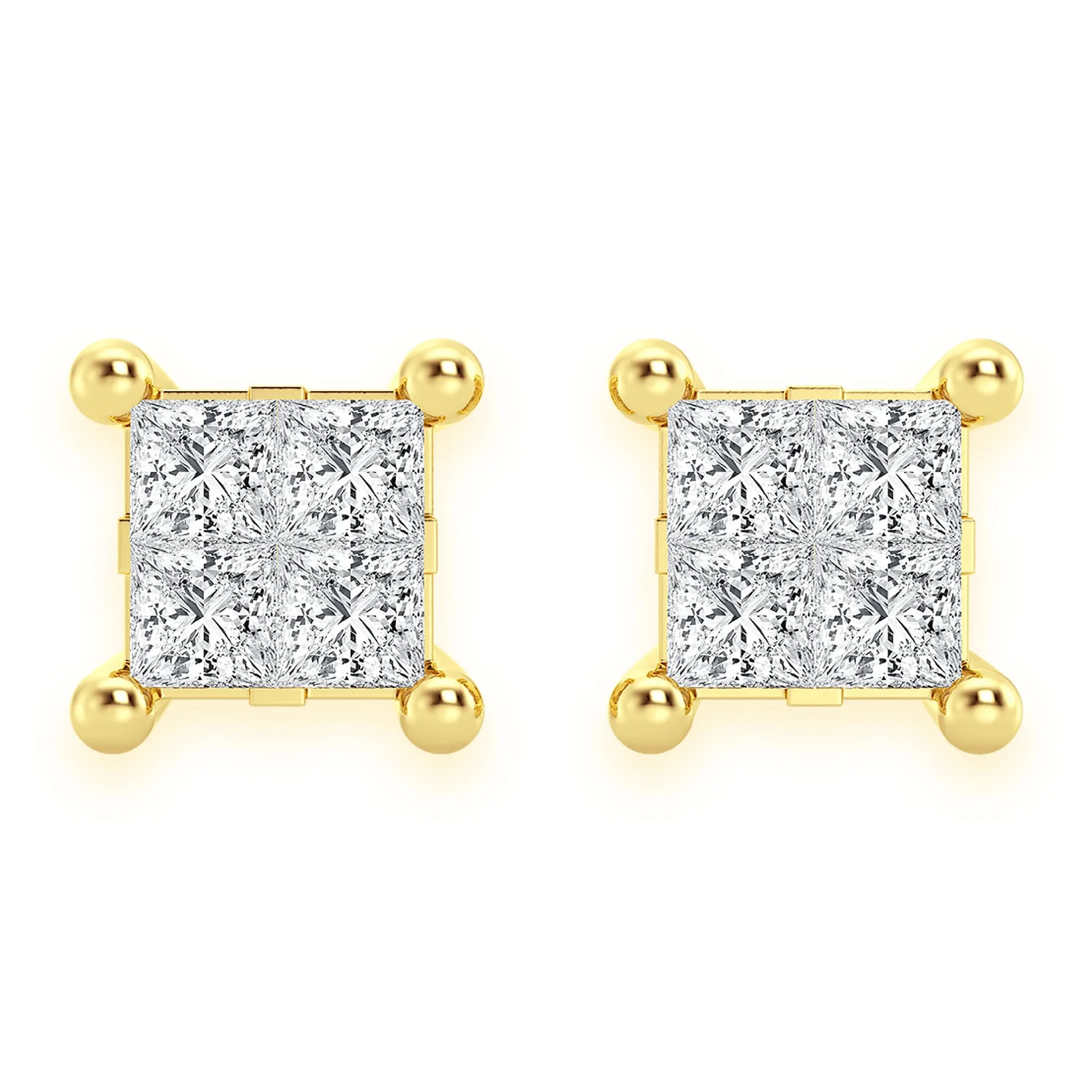 Quad Diamond Studs - earrings in yellow gold