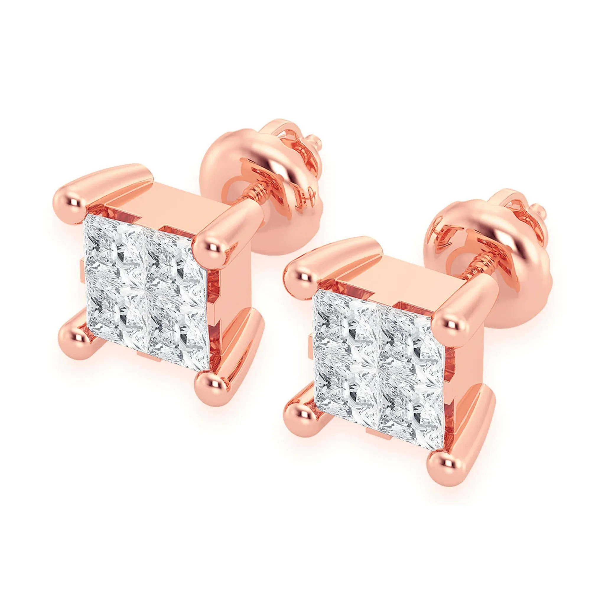 Quad Diamond Studs - earrings in yellow gold (view 4 of 13)