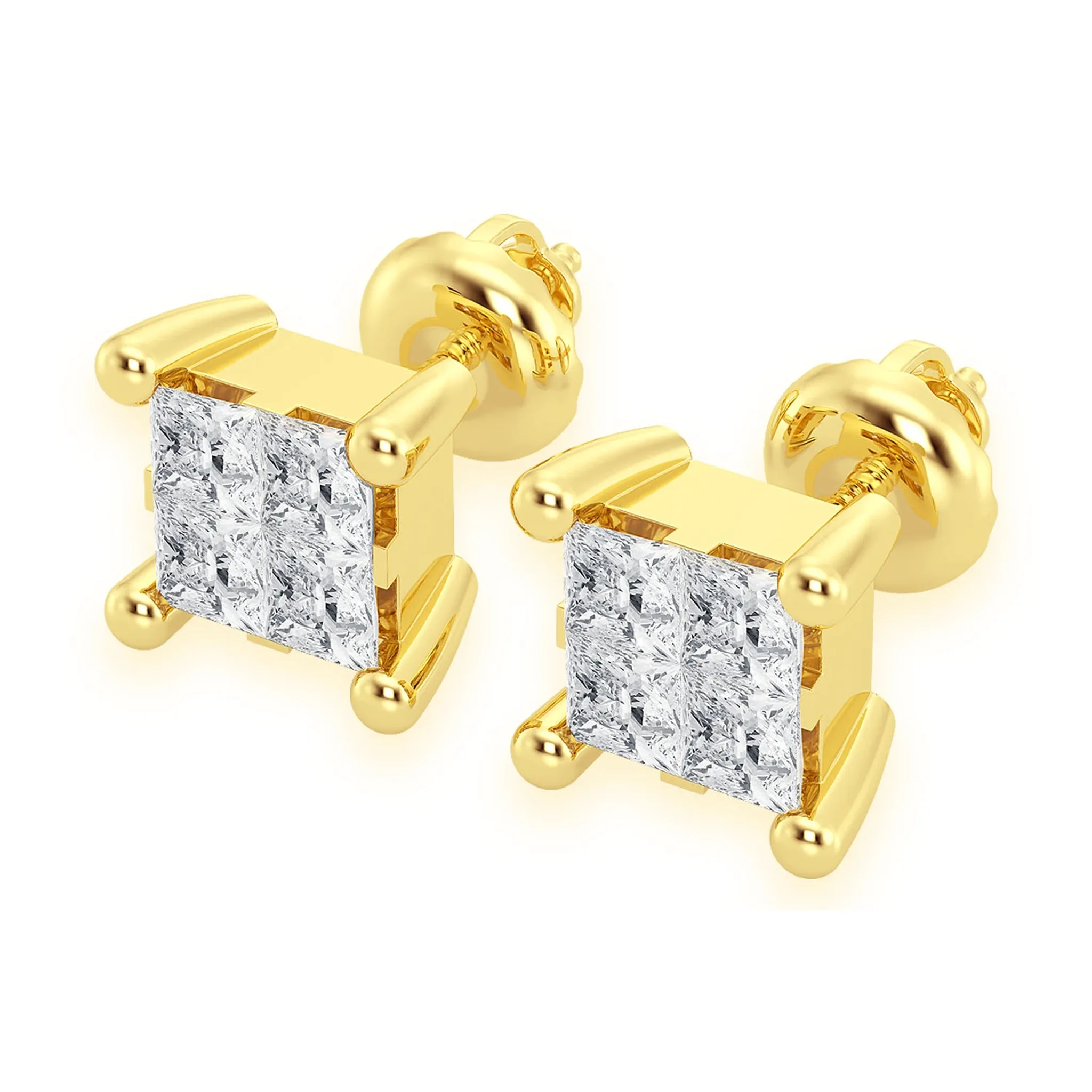 Quad Diamond Studs - earrings in yellow gold (view 2 of 13)