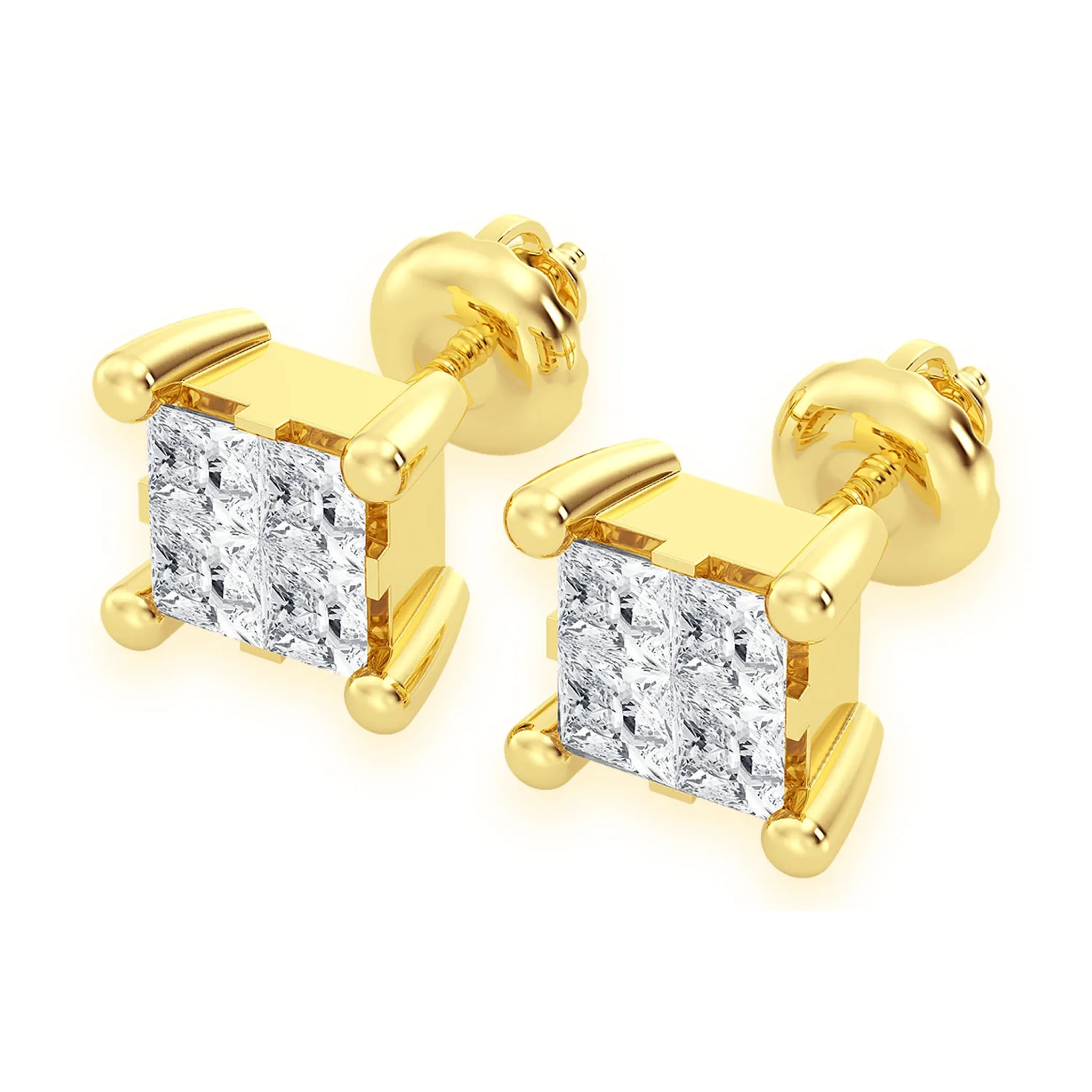 Quad Diamond Studs - earrings in yellow gold (view 8 of 13)