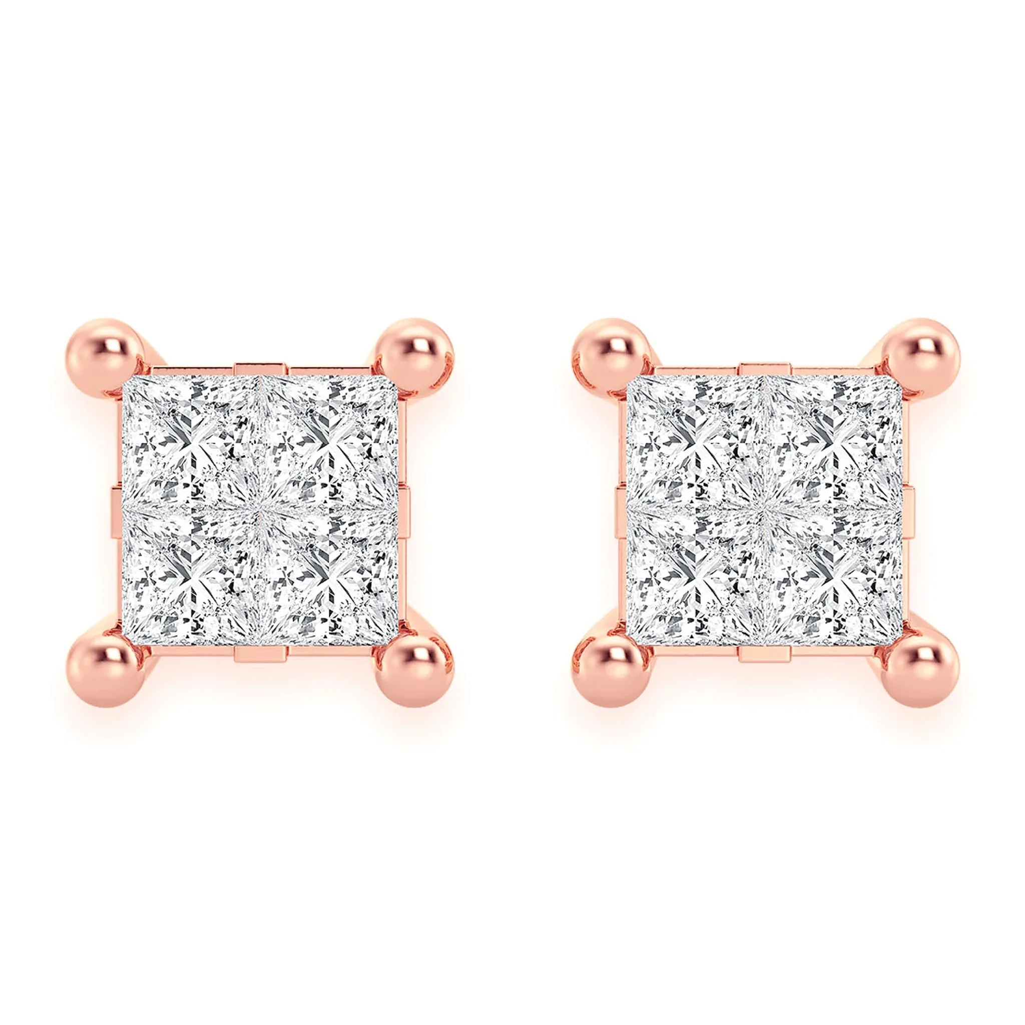 Quad Diamond Studs - earrings in yellow gold (view 13 of 13)