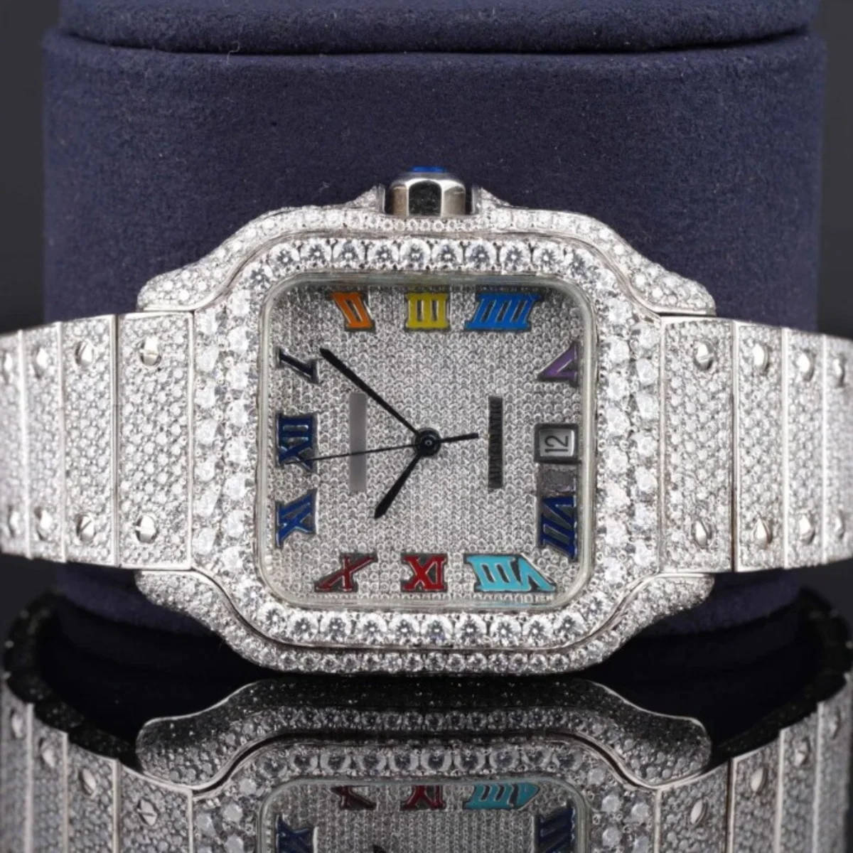 Rainbow Design Roman Number Fully Automatic Moissanite Watch