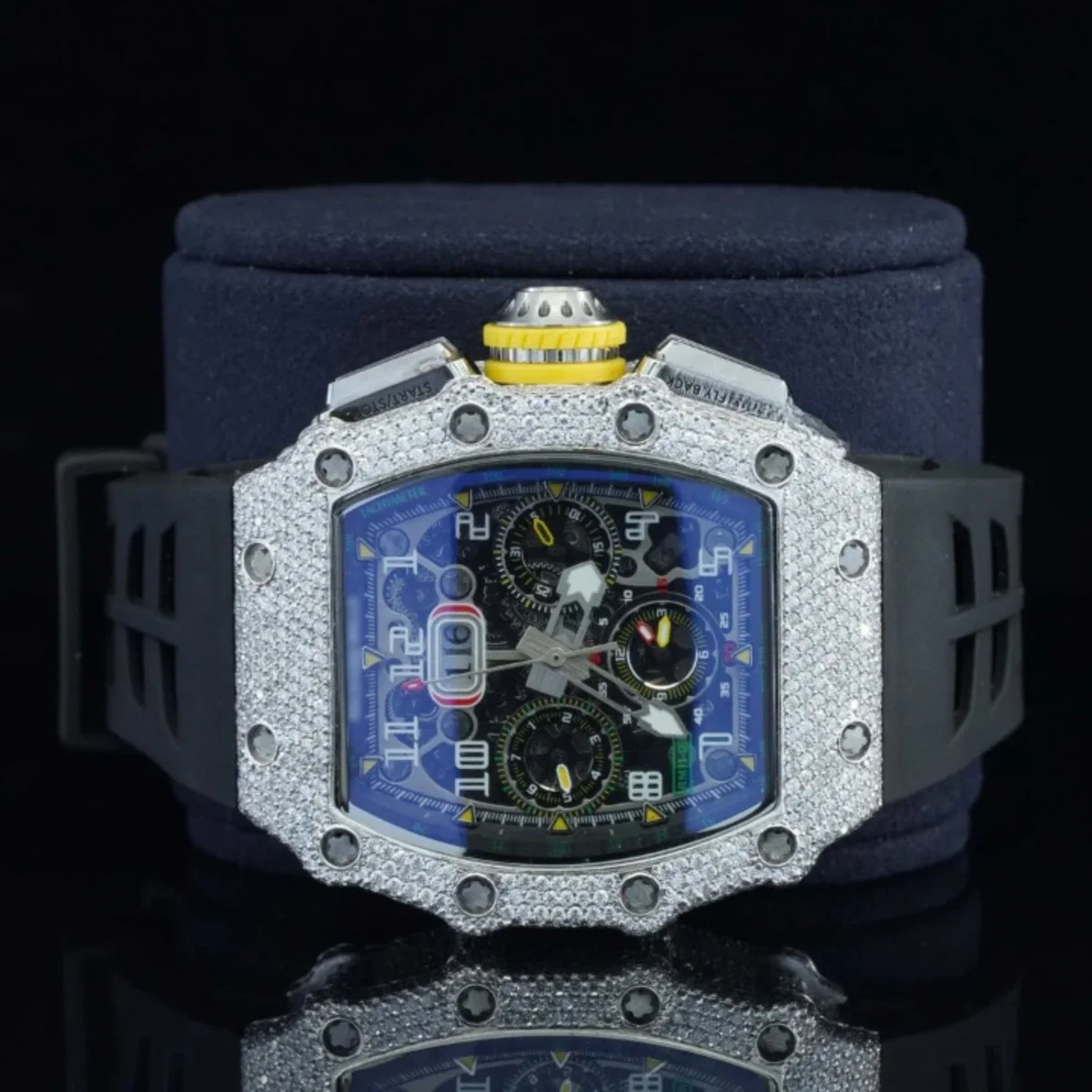 Ravishing Iced Out Black Color Belt Automatic Moissanite Watch For Men (view 2 of 5)