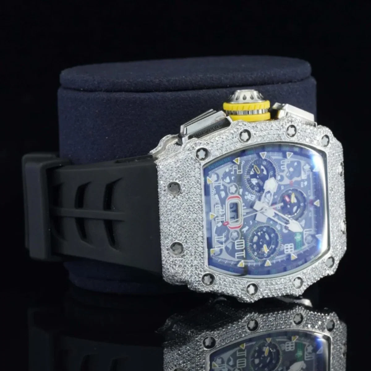 Ravishing Iced Out Black Color Belt Automatic Moissanite Watch For Men (view 3 of 5)