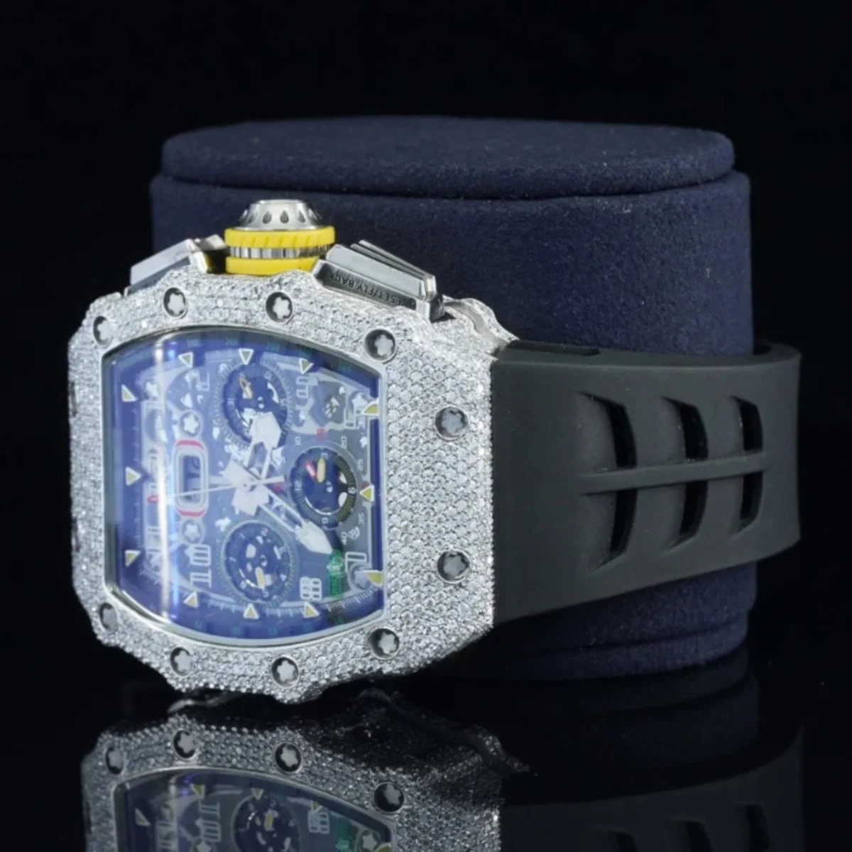 Ravishing Iced Out Black Color Belt Automatic Moissanite Watch For Men (view 4 of 5)