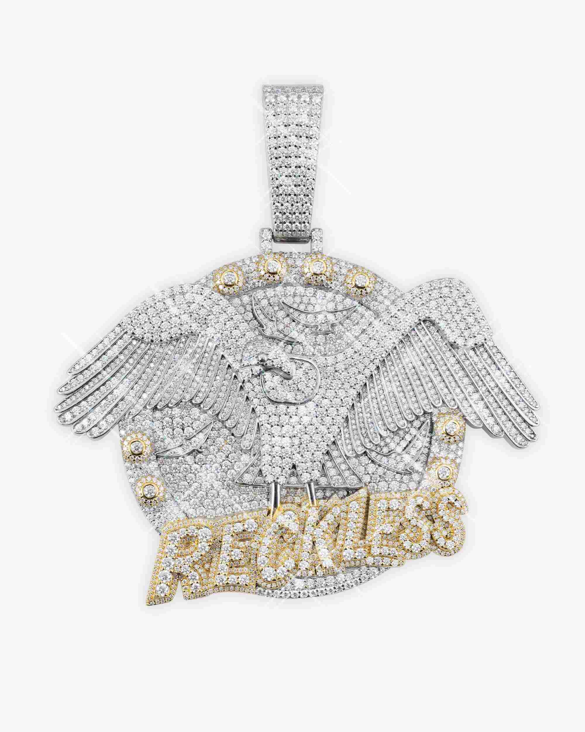 "RECKLESS EAGLE" Custom Moissanite Logo Pendant 14K Gold