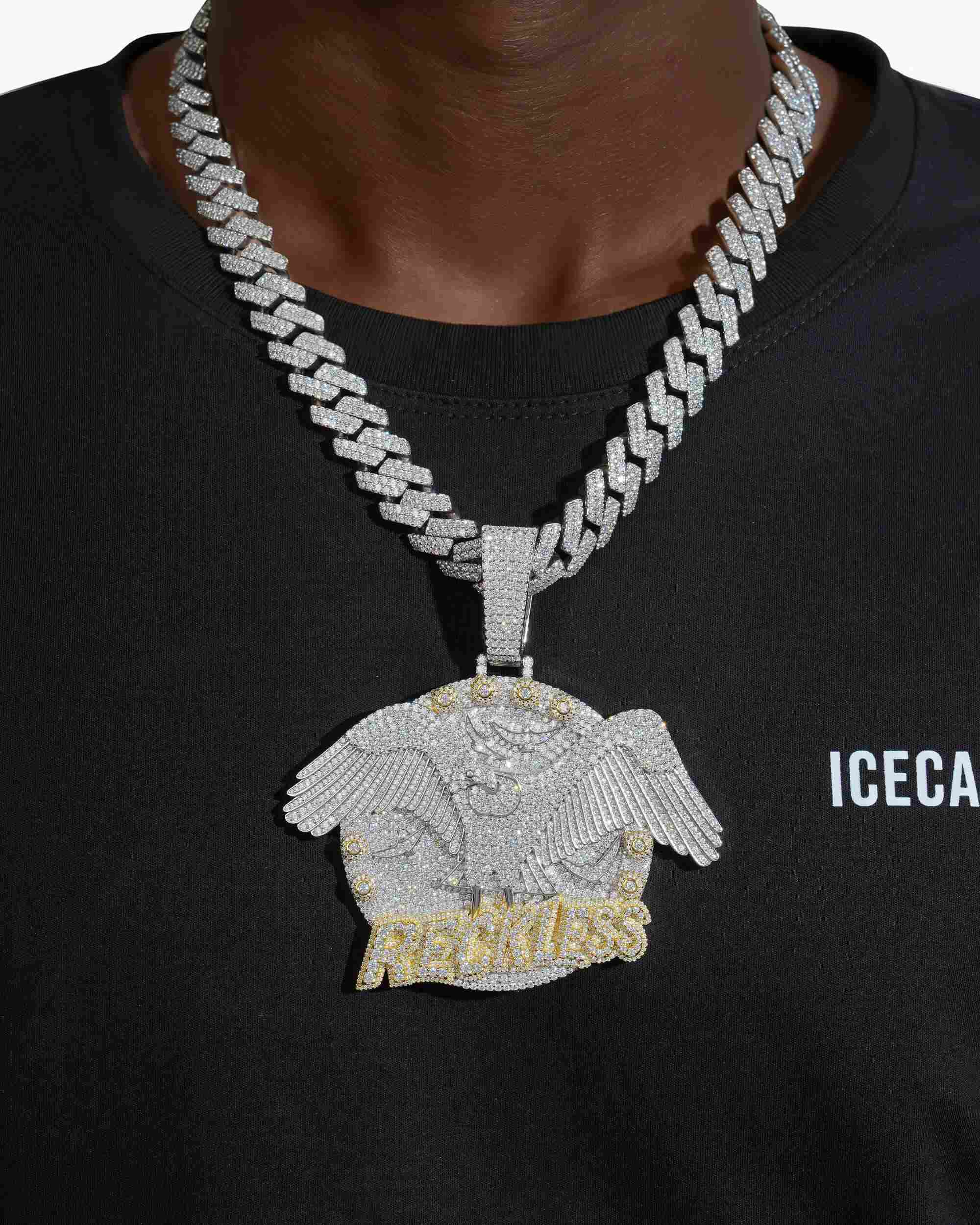 "RECKLESS EAGLE" Custom Moissanite Logo Pendant 14K Gold (view 2 of 4)