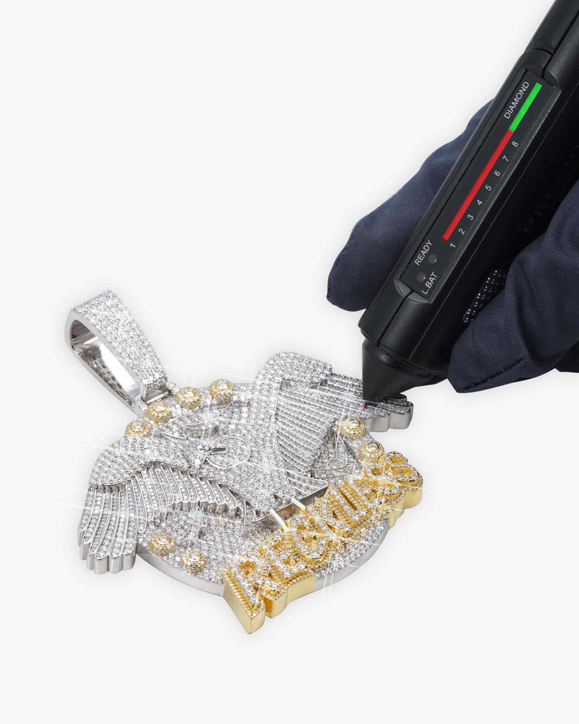 "RECKLESS EAGLE" Custom Moissanite Logo Pendant 14K Gold (view 4 of 4)