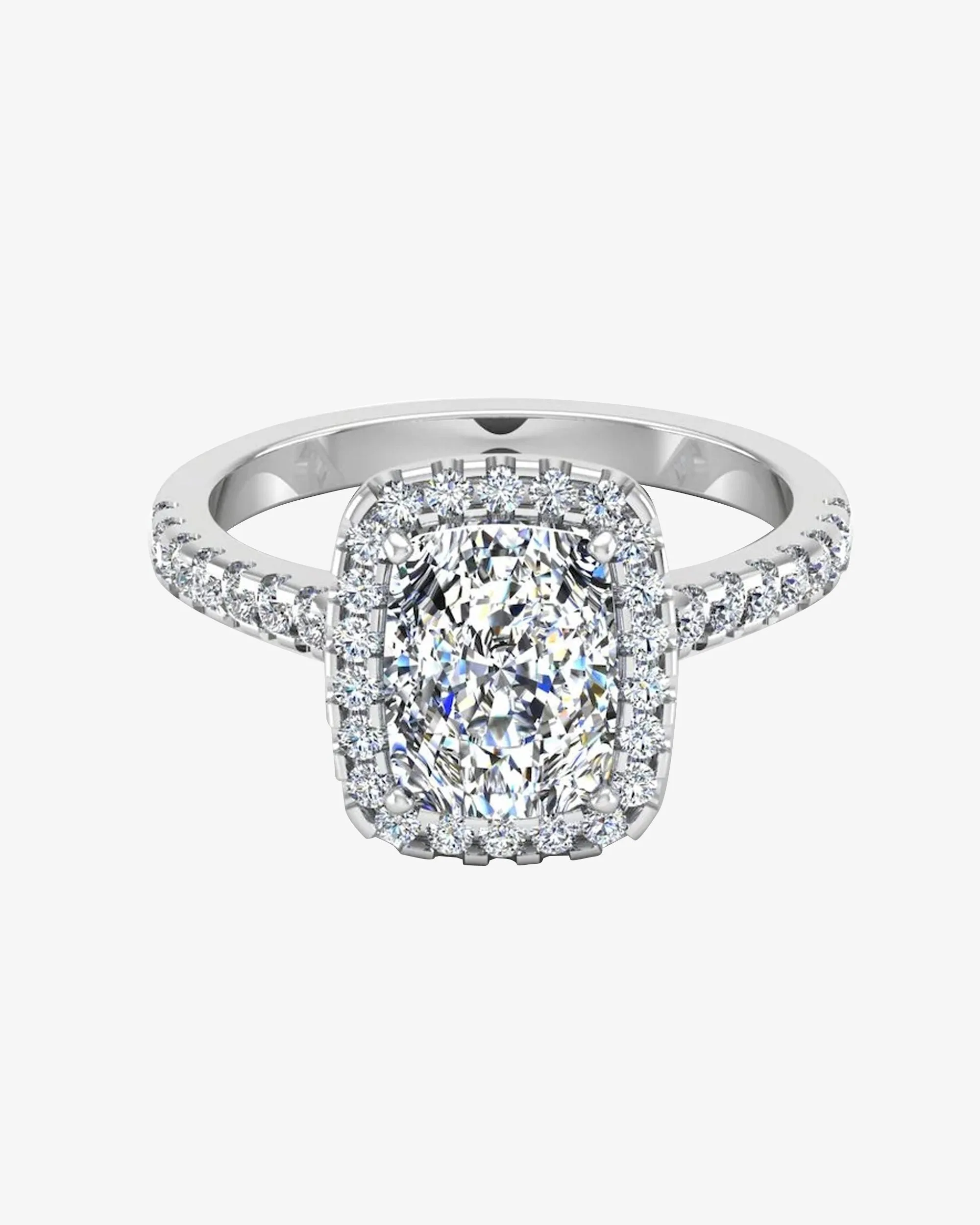 Rectangular Cushion Moissanite Halo Engagement Ring - in 14k gold (view 2 of 7)