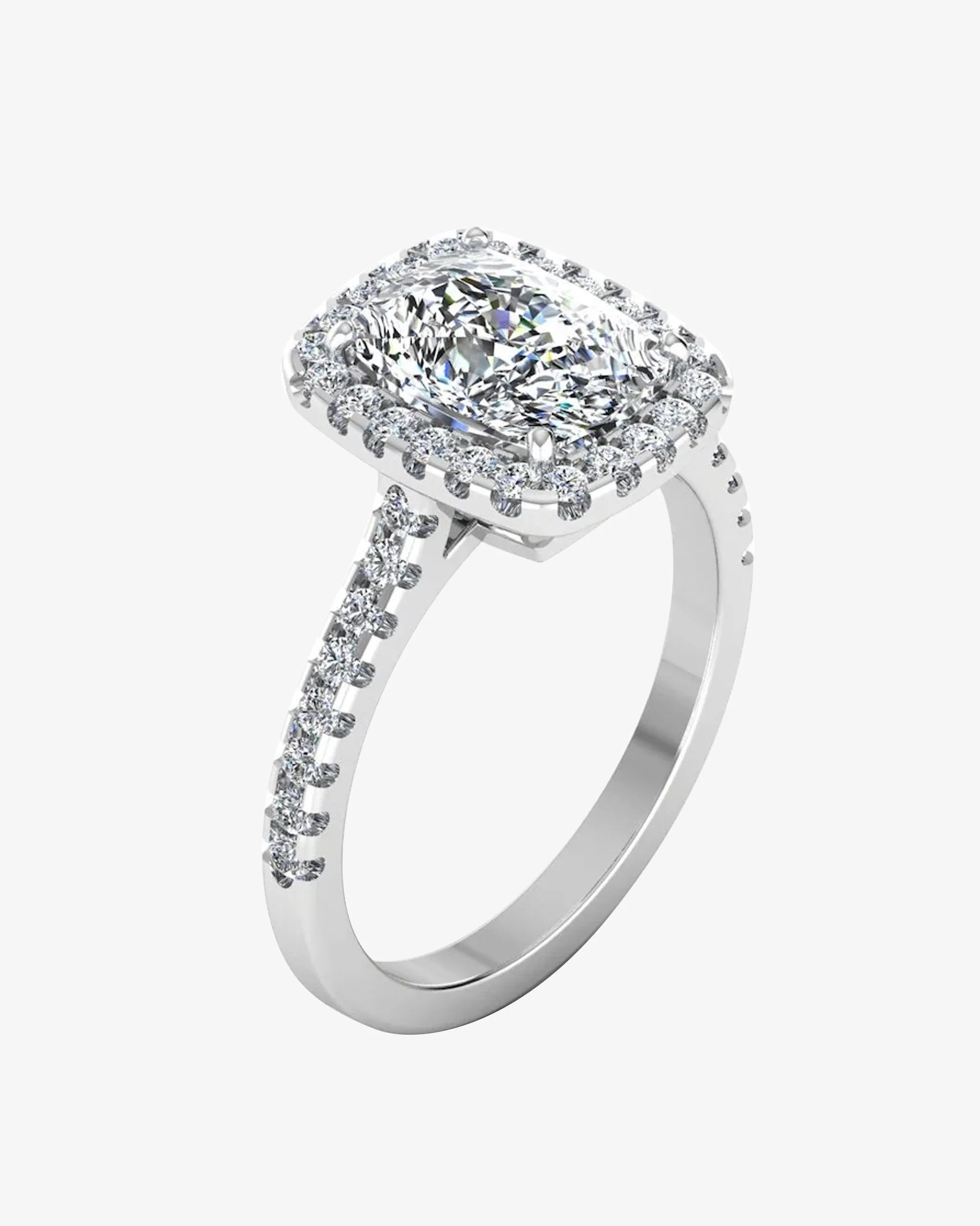 Rectangular Cushion Moissanite Halo Engagement Ring - in 14k gold (view 3 of 7)