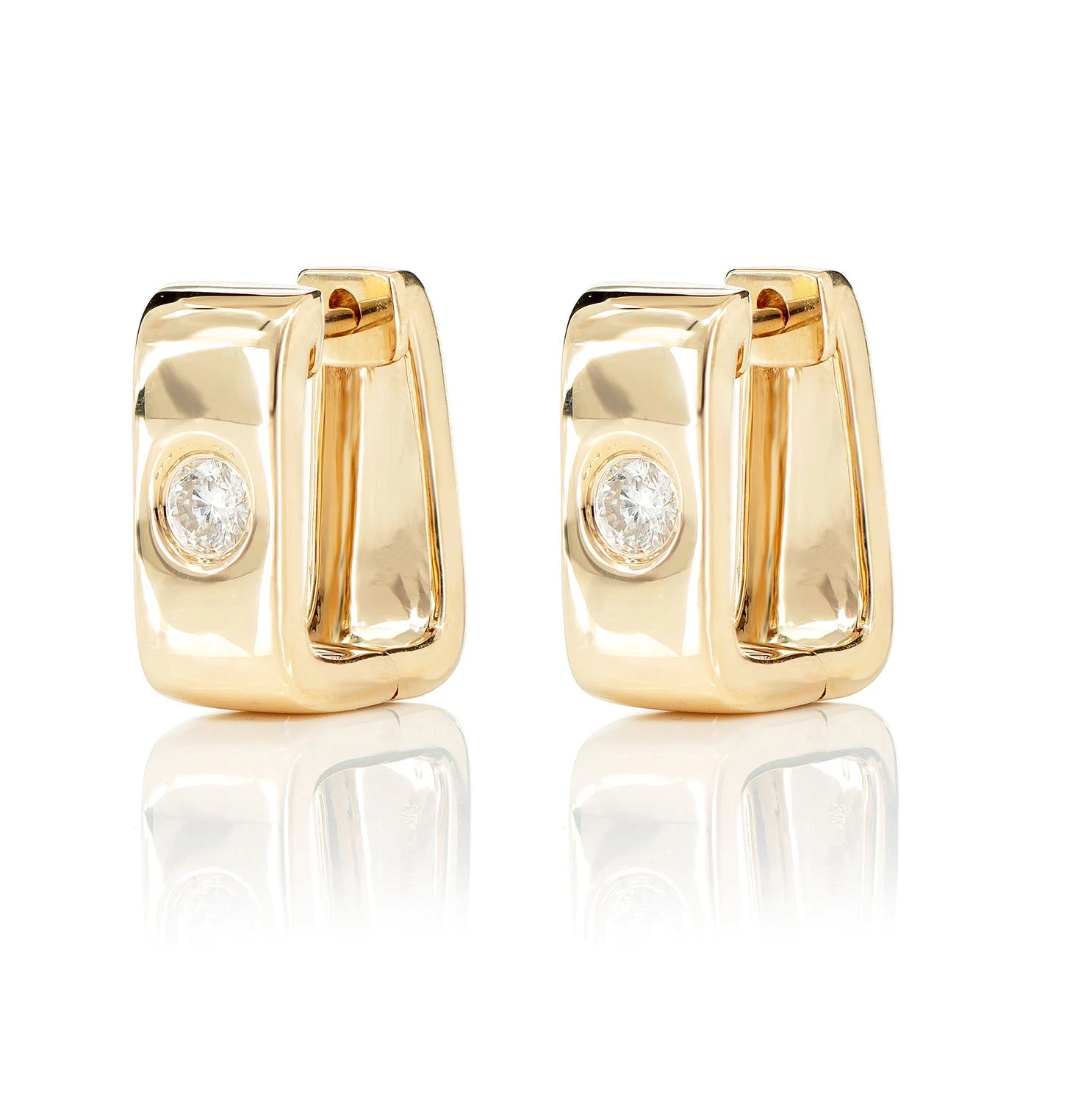 Rectangular Gypsy Set Diamond Hoop Earrings - in yellow gold
