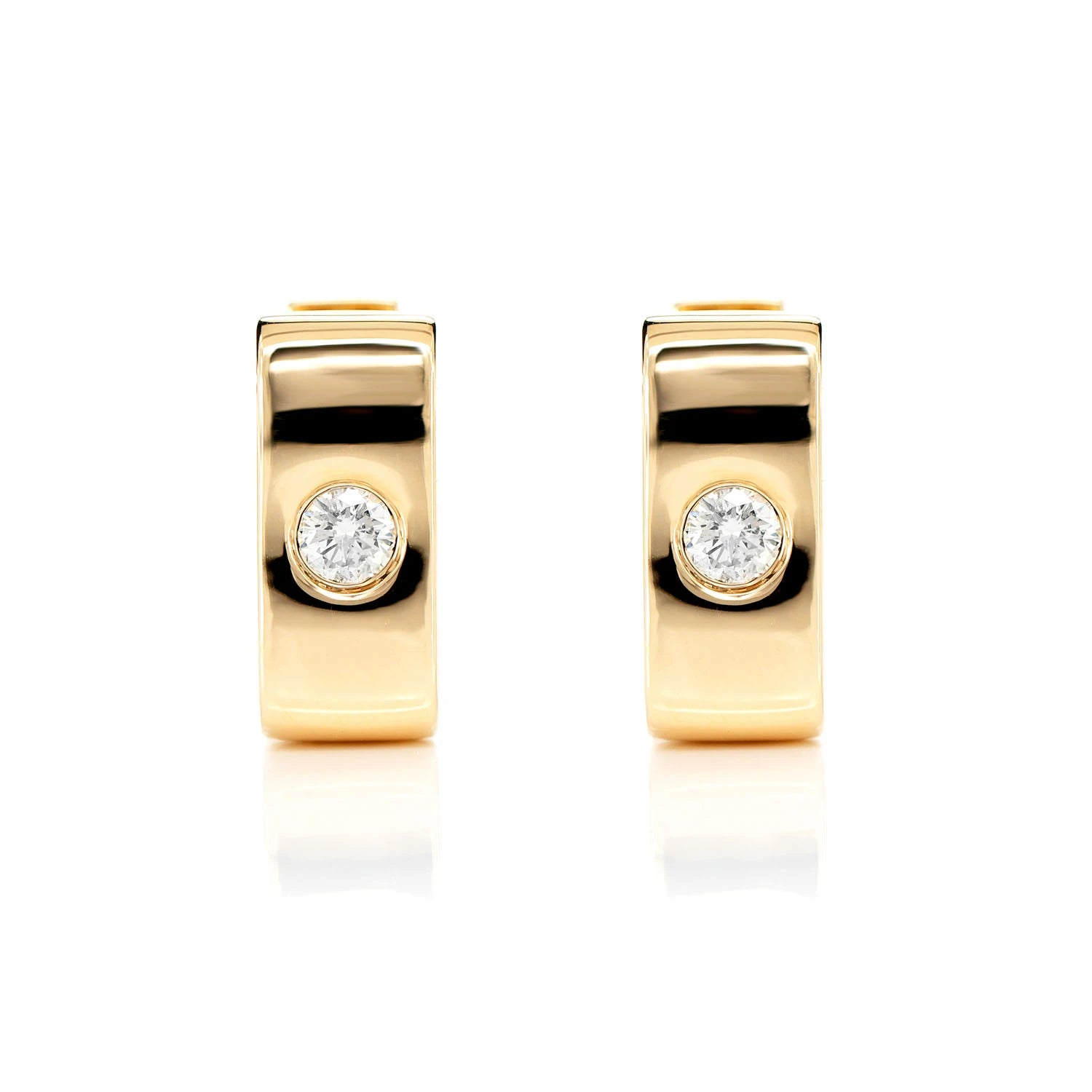 Rectangular Gypsy Set Diamond Hoop Earrings - in yellow gold (view 3 of 9)
