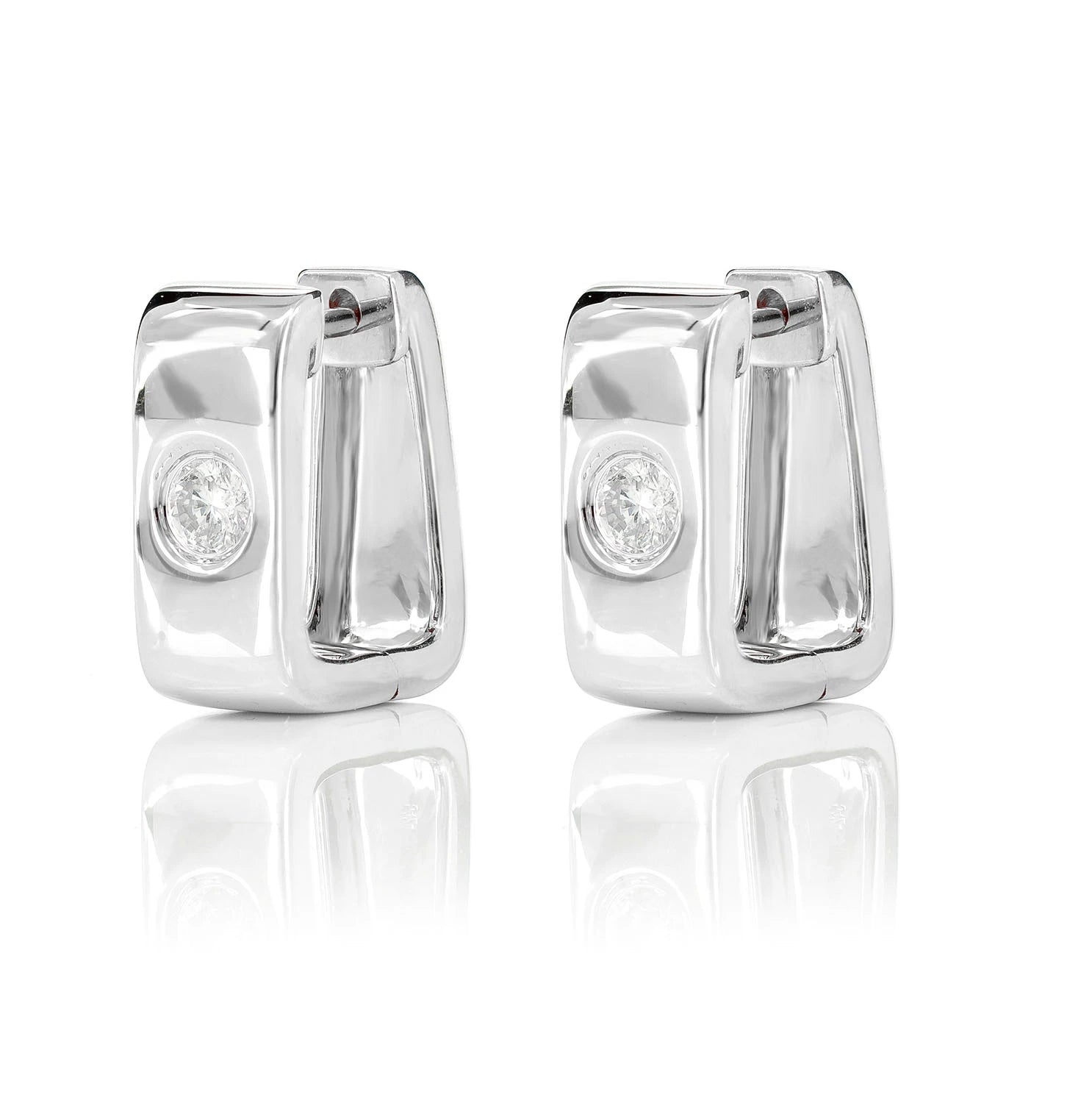 Rectangular Gypsy Set Diamond Hoop Earrings - in yellow gold (view 4 of 9)