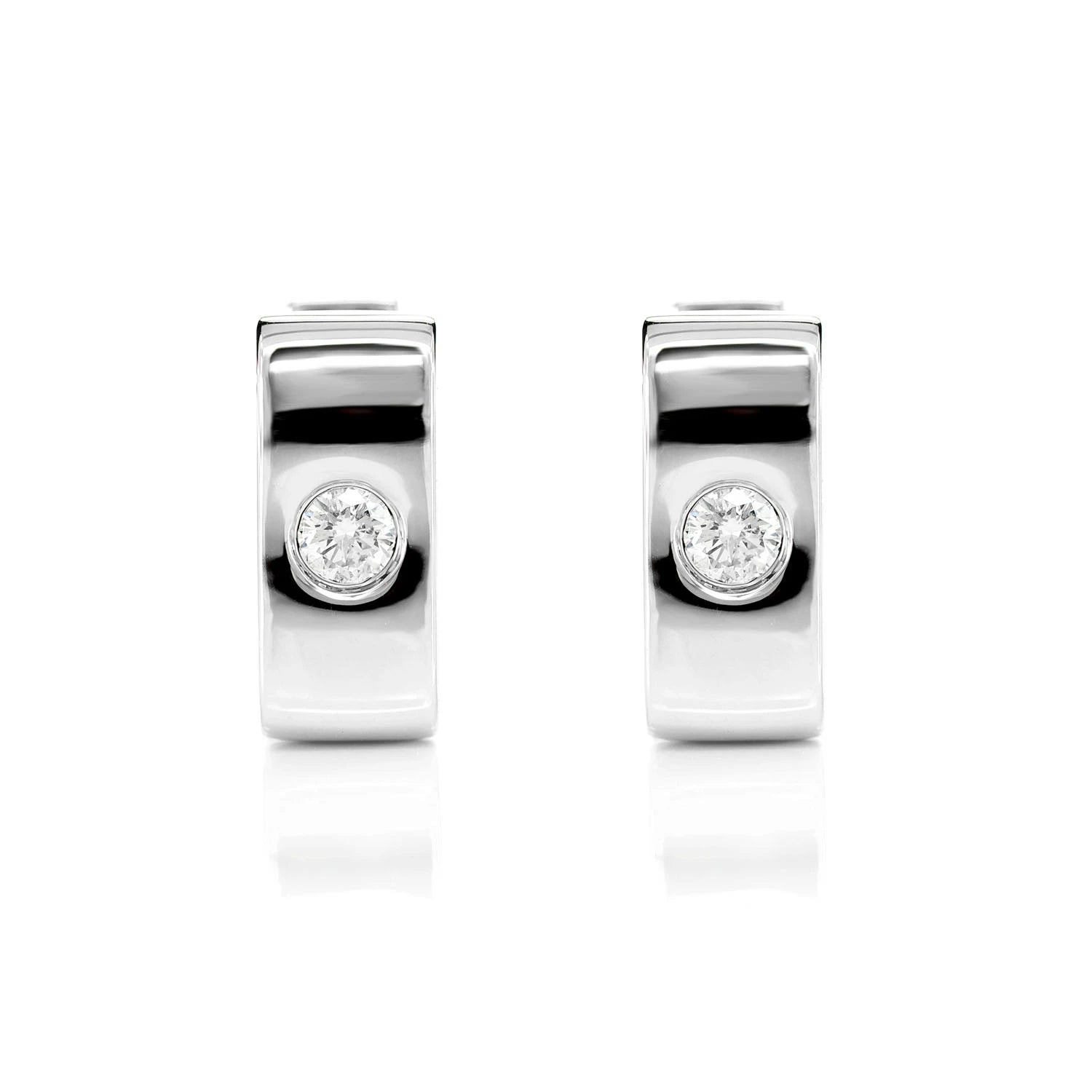 Rectangular Gypsy Set Diamond Hoop Earrings - in yellow gold (view 6 of 9)