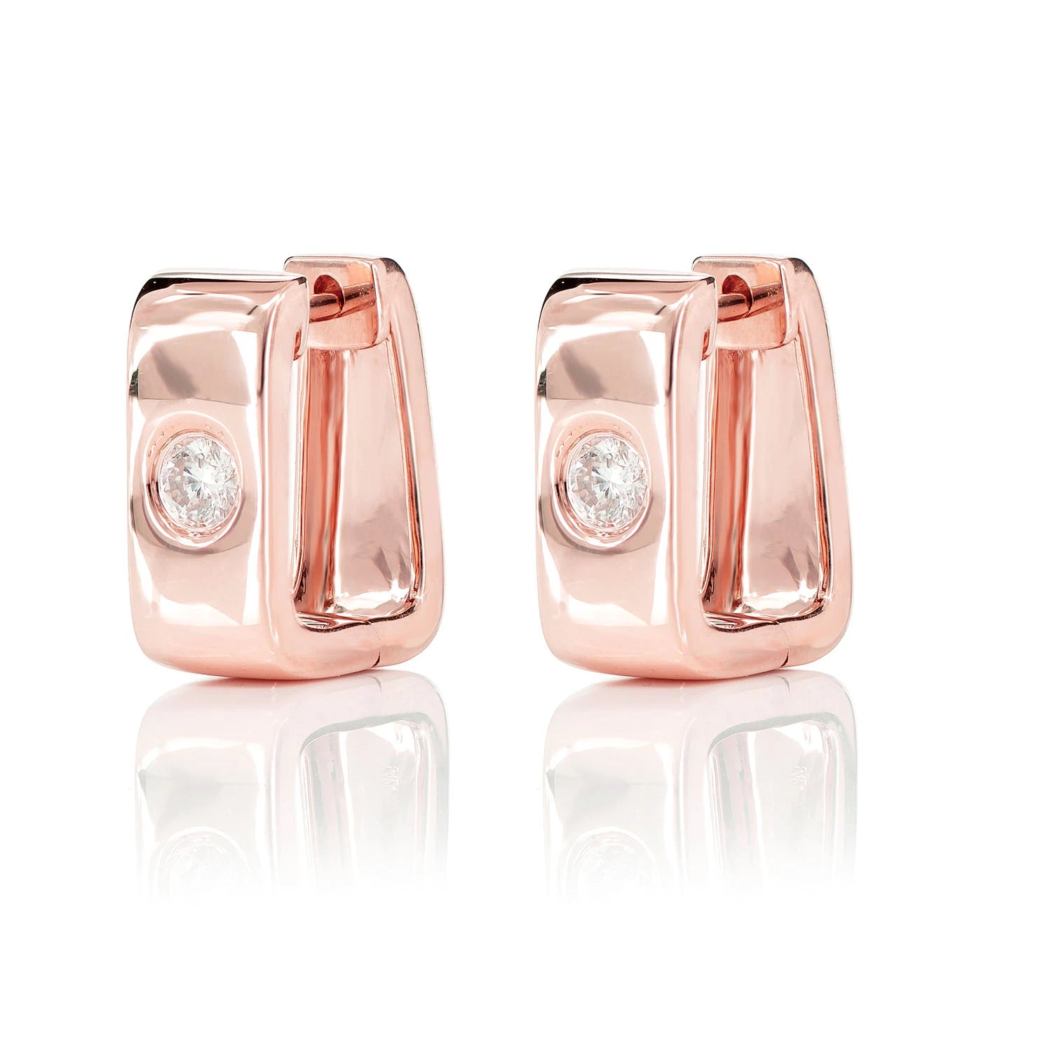 Rectangular Gypsy Set Diamond Hoop Earrings - in yellow gold (view 7 of 9)