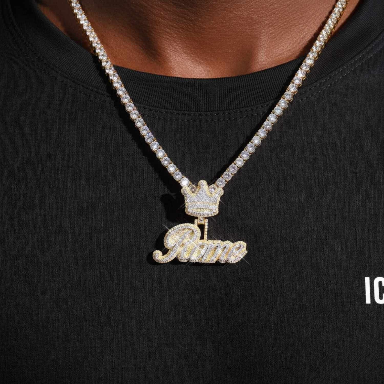 "Rome" Custom Name Moissanite Pendant 14K Gold (view 2 of 3)