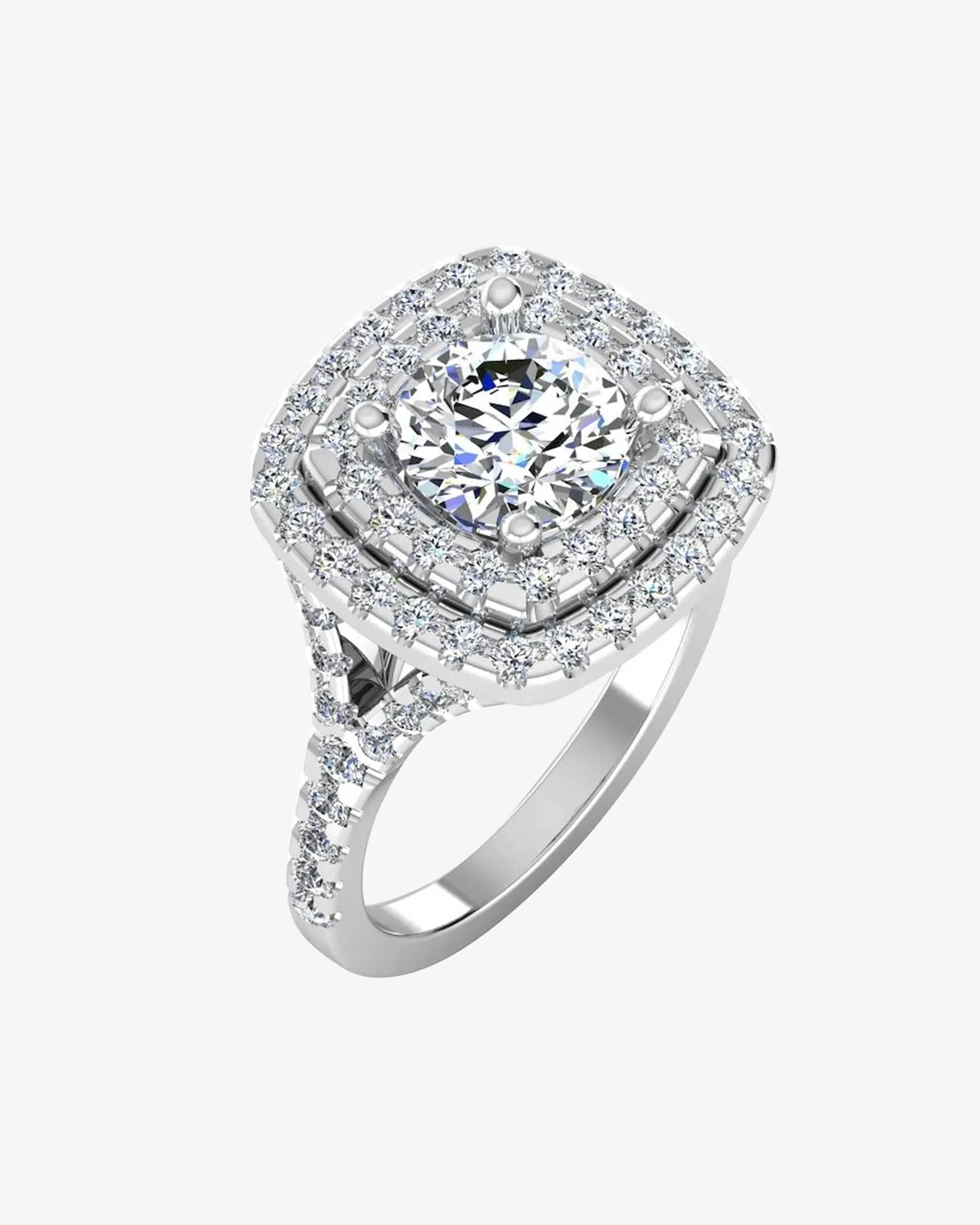 Round Brilliant Double Halo Moissanite Engagement Ring - in 14k gold