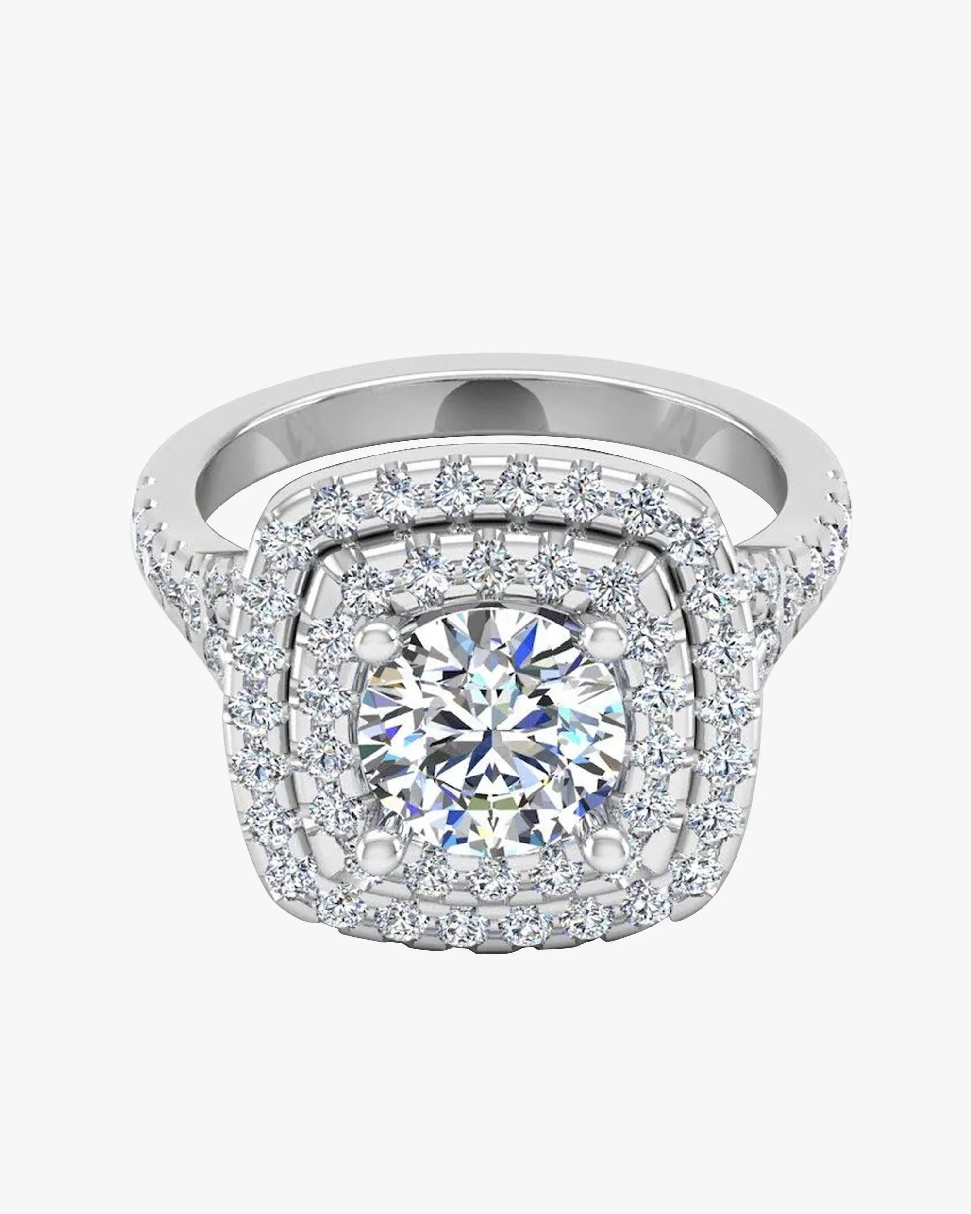 Round Brilliant Double Halo Moissanite Engagement Ring - in 14k gold (view 2 of 8)