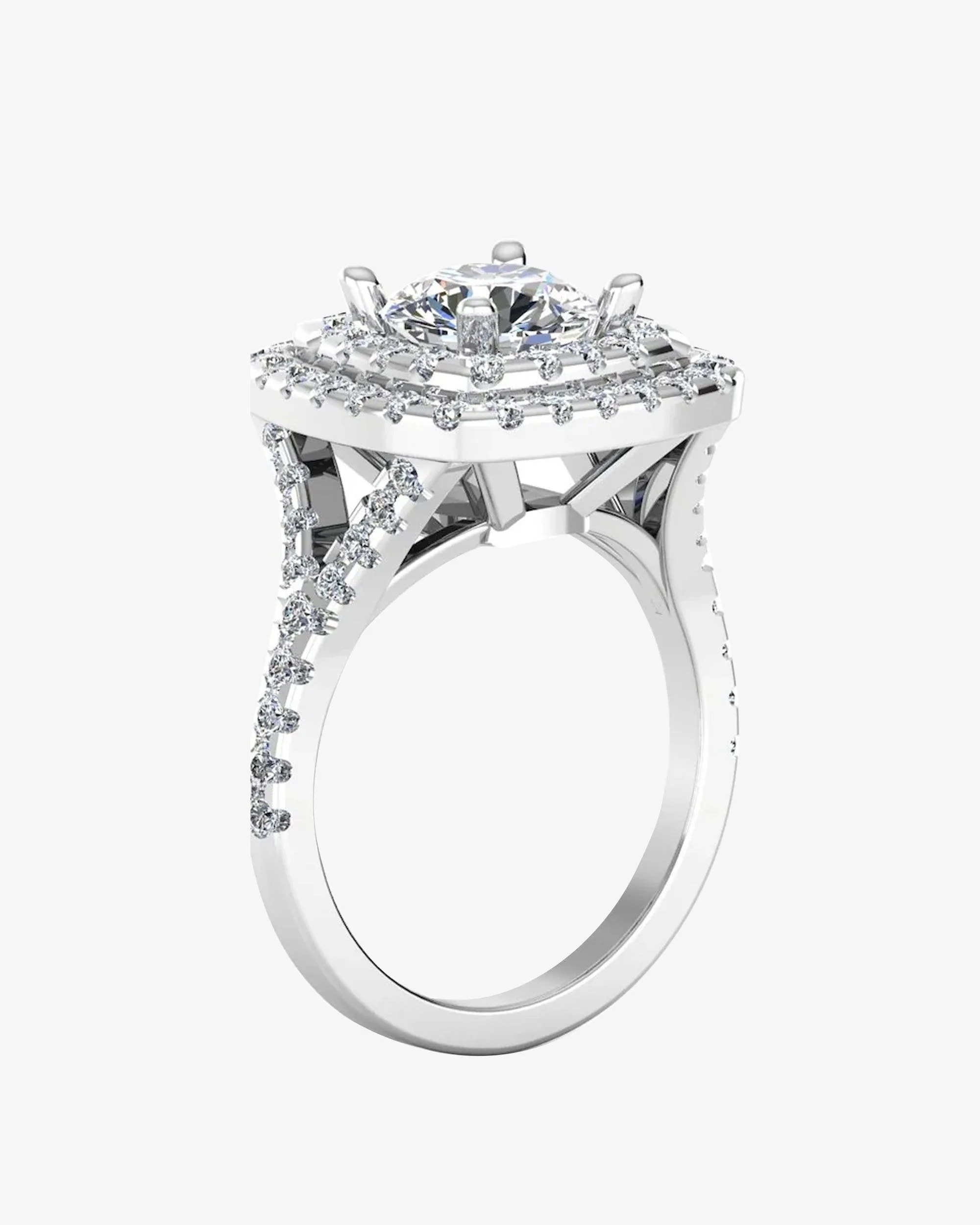 Round Brilliant Double Halo Moissanite Engagement Ring - in 14k gold (view 3 of 8)